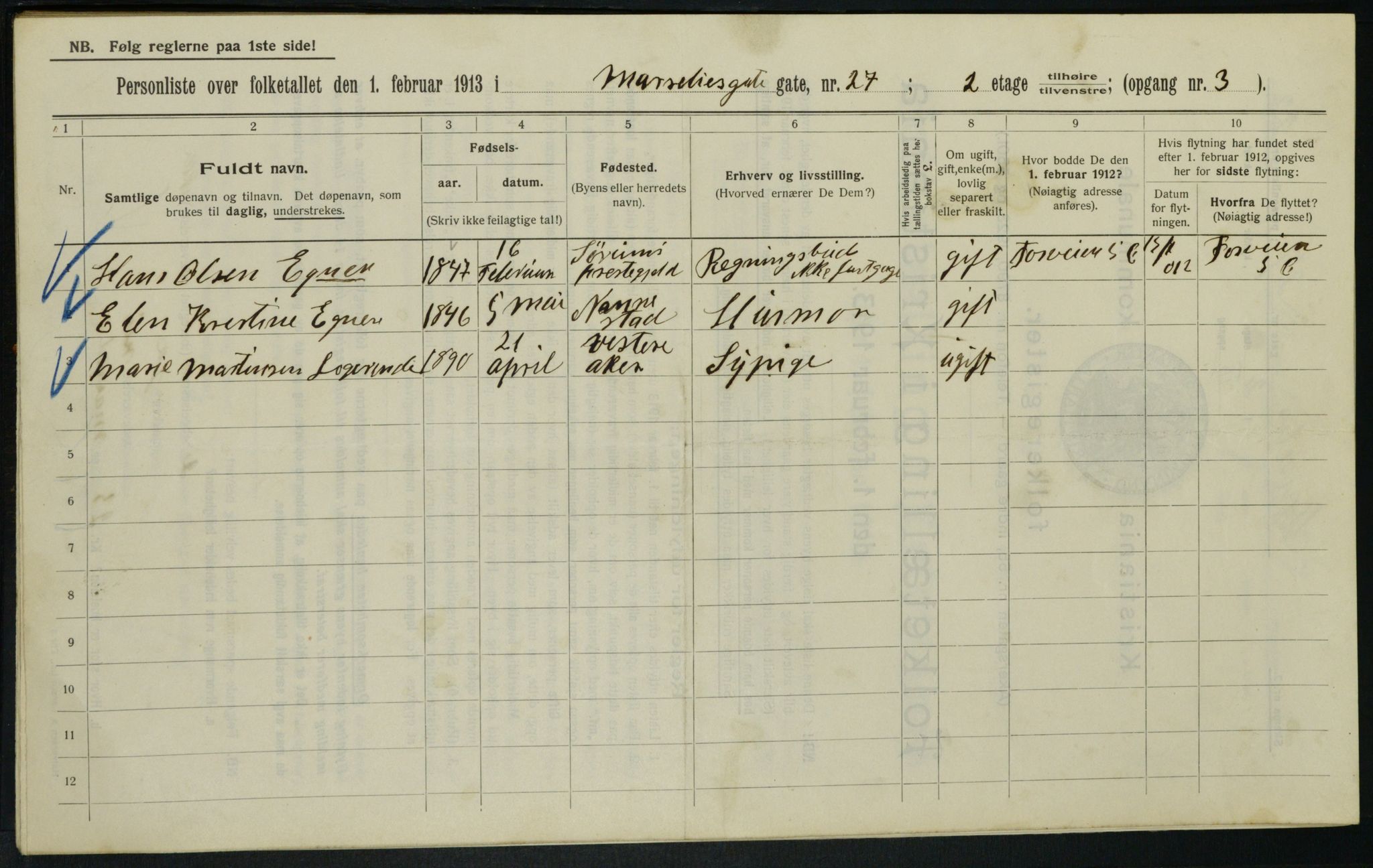 OBA, Municipal Census 1913 for Kristiania, 1913, p. 64283