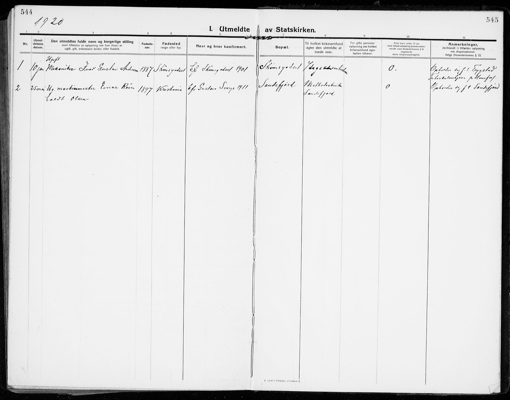 Strømsgodset kirkebøker, SAKO/A-324/F/Fa/L0002: Parish register (official) no. 2, 1910-1920, p. 544-545