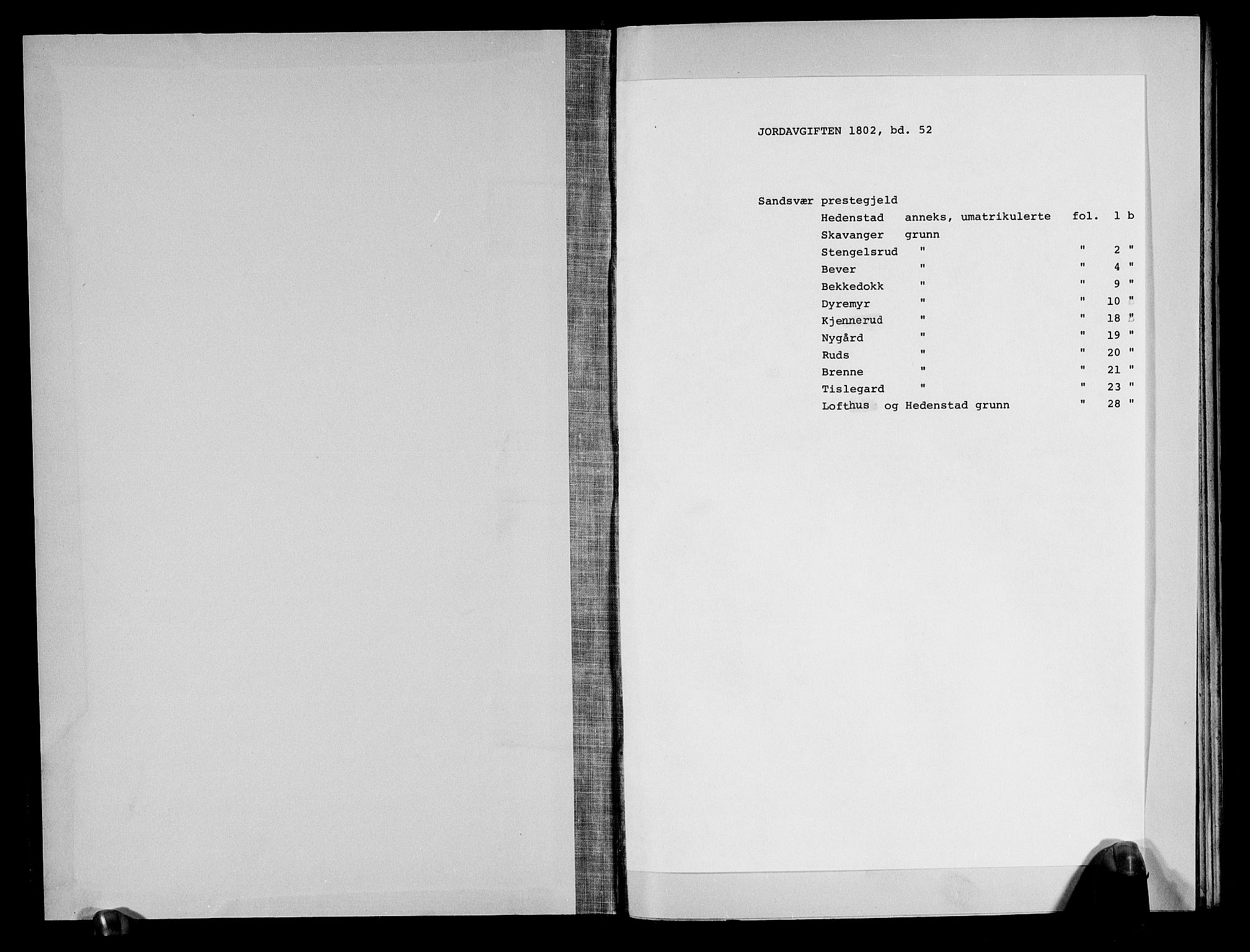 Rentekammeret inntil 1814, Realistisk ordnet avdeling, AV/RA-EA-4070/N/Ne/Nea/L0052: Numedal og Sandsvær fogderi. Kommisjonsprotokoll over umatrikulerte jordbruk i Hedenstad anneks, 1803, p. 1