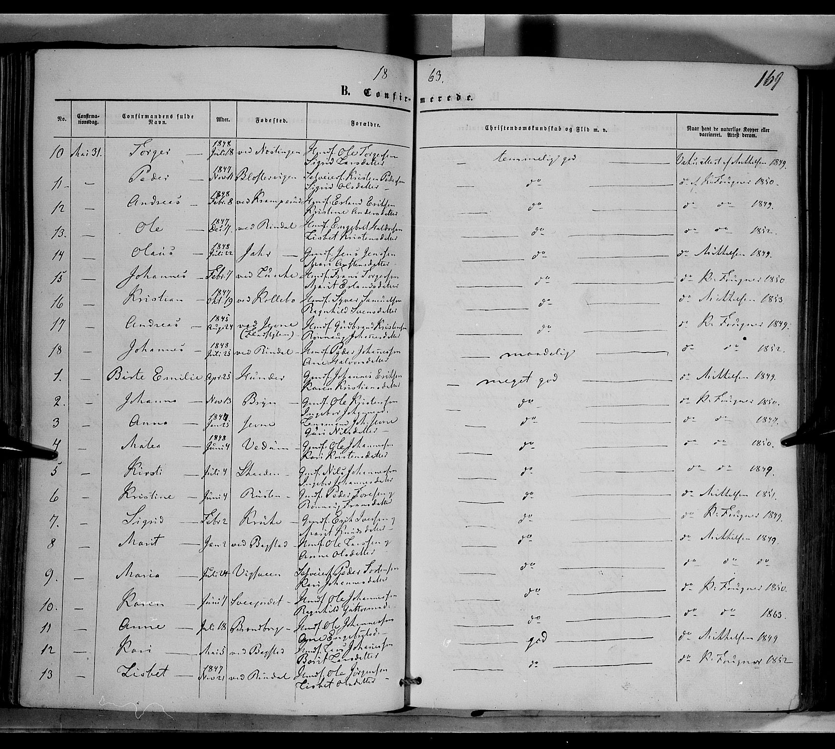 Øyer prestekontor, SAH/PREST-084/H/Ha/Haa/L0006: Parish register (official) no. 6, 1858-1874, p. 169
