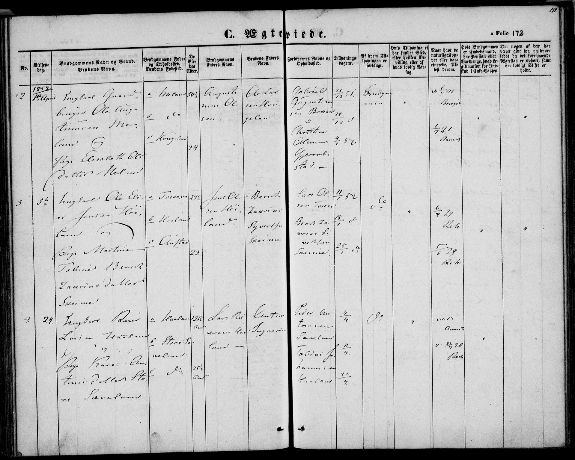 Herad sokneprestkontor, AV/SAK-1111-0018/F/Fa/Faa/L0004: Parish register (official) no. A 4, 1844-1853, p. 172