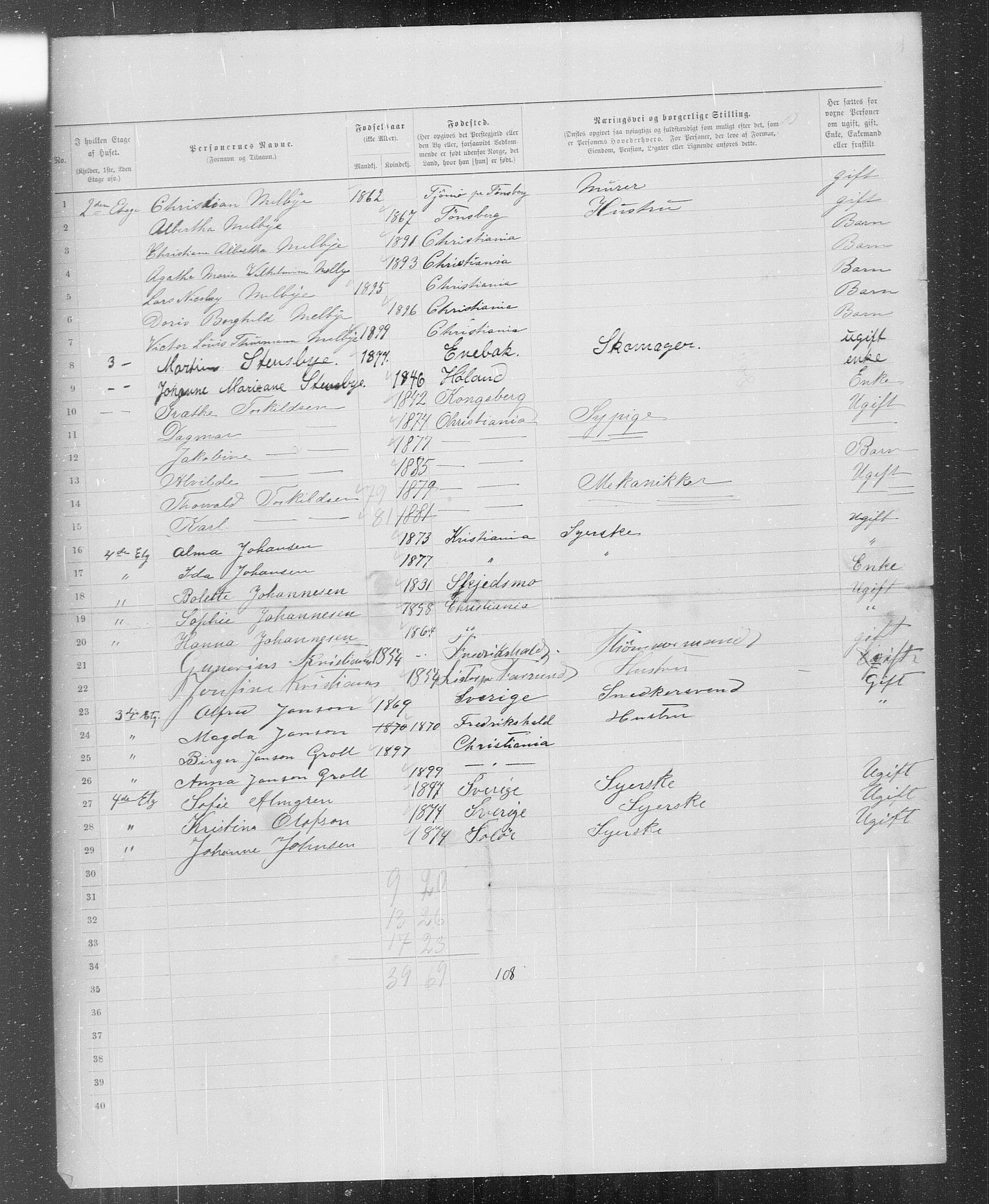 OBA, Municipal Census 1899 for Kristiania, 1899, p. 2110