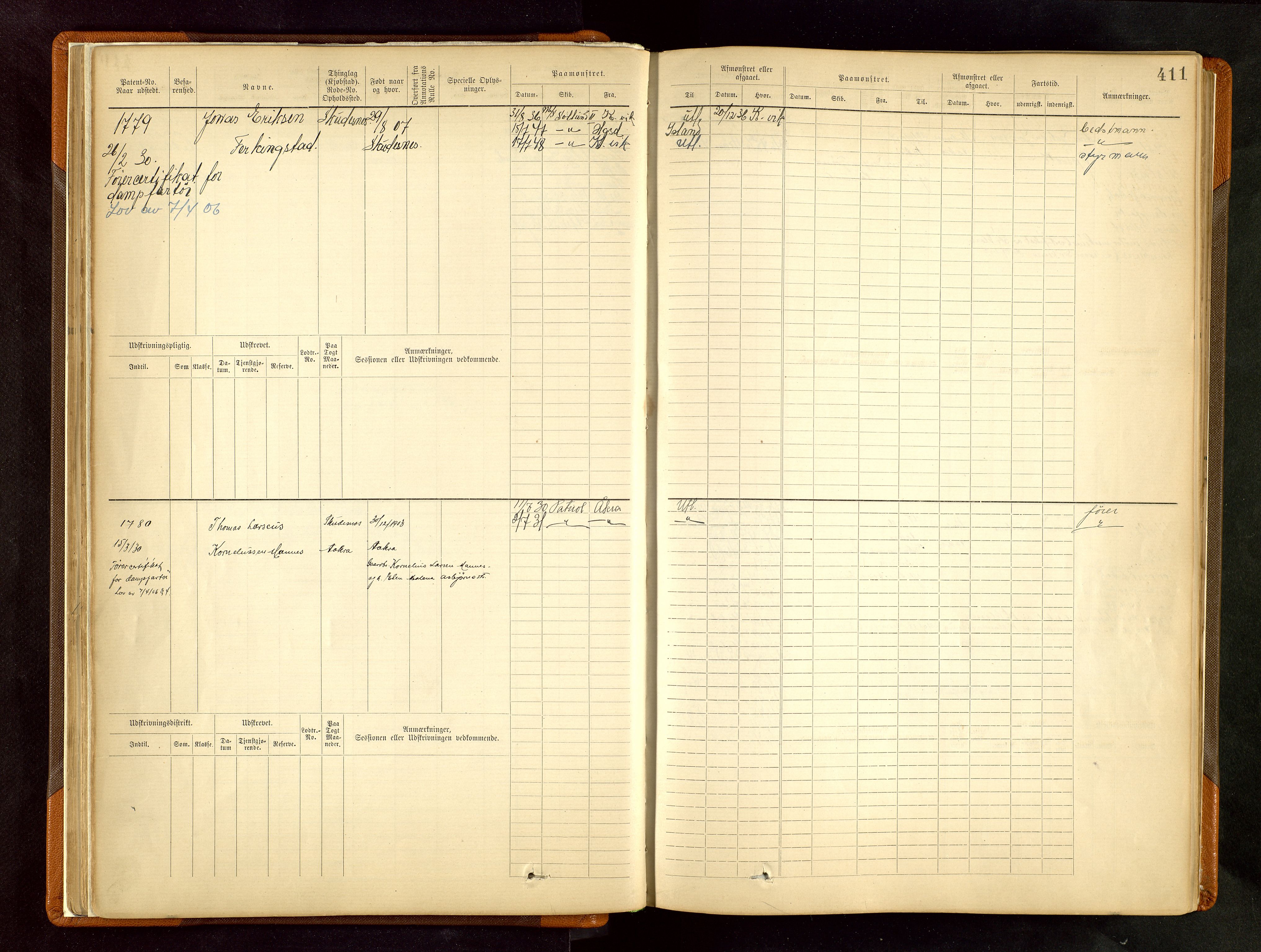 Haugesund sjømannskontor, AV/SAST-A-102007/F/Fb/Fbb/L0002: Sjøfartsrulle Skudenes kretsnr. 959-2439, 1860-1948, p. 411