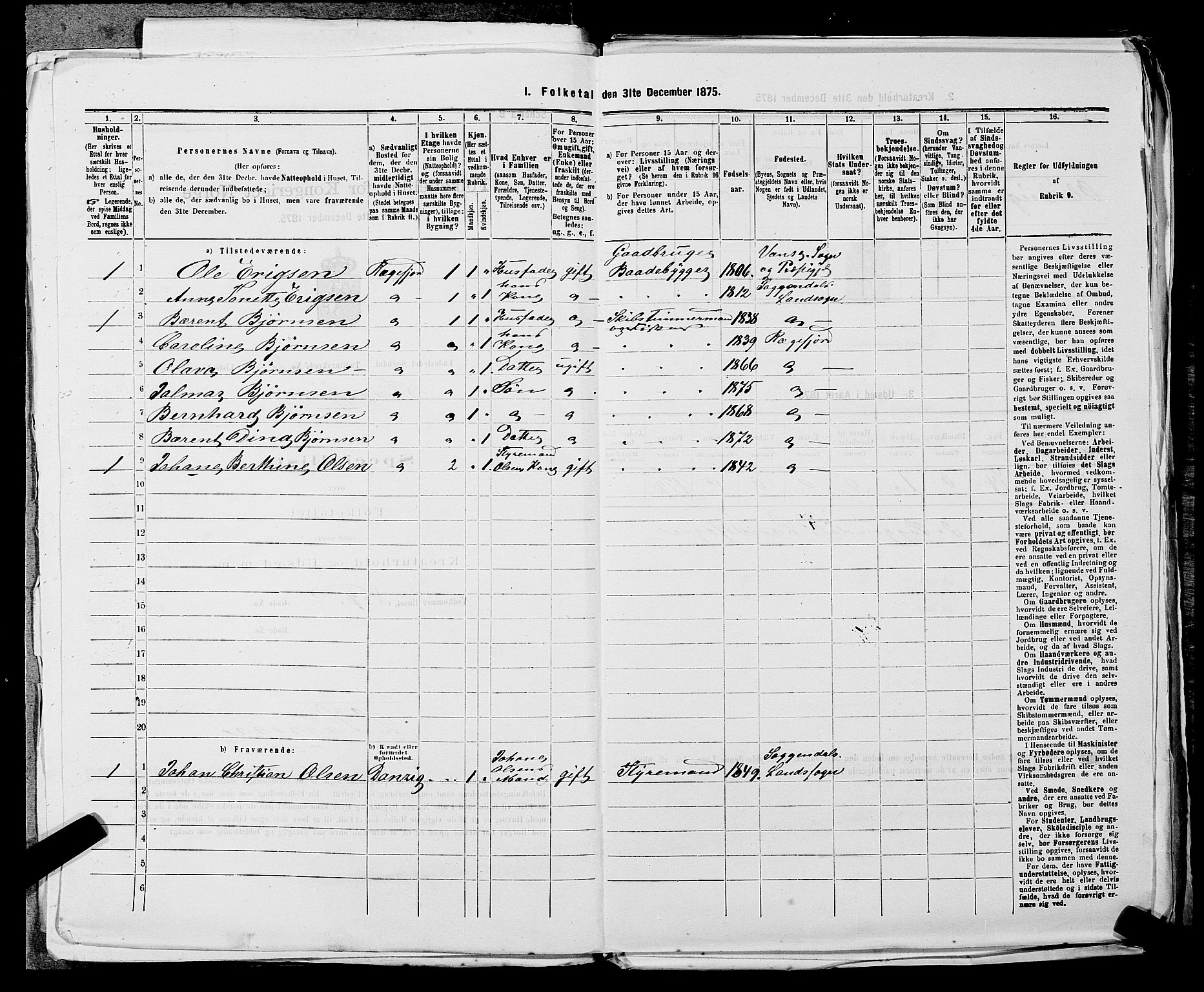 SAST, 1875 census for 1107B Sokndal/Sokndal, 1875, p. 133