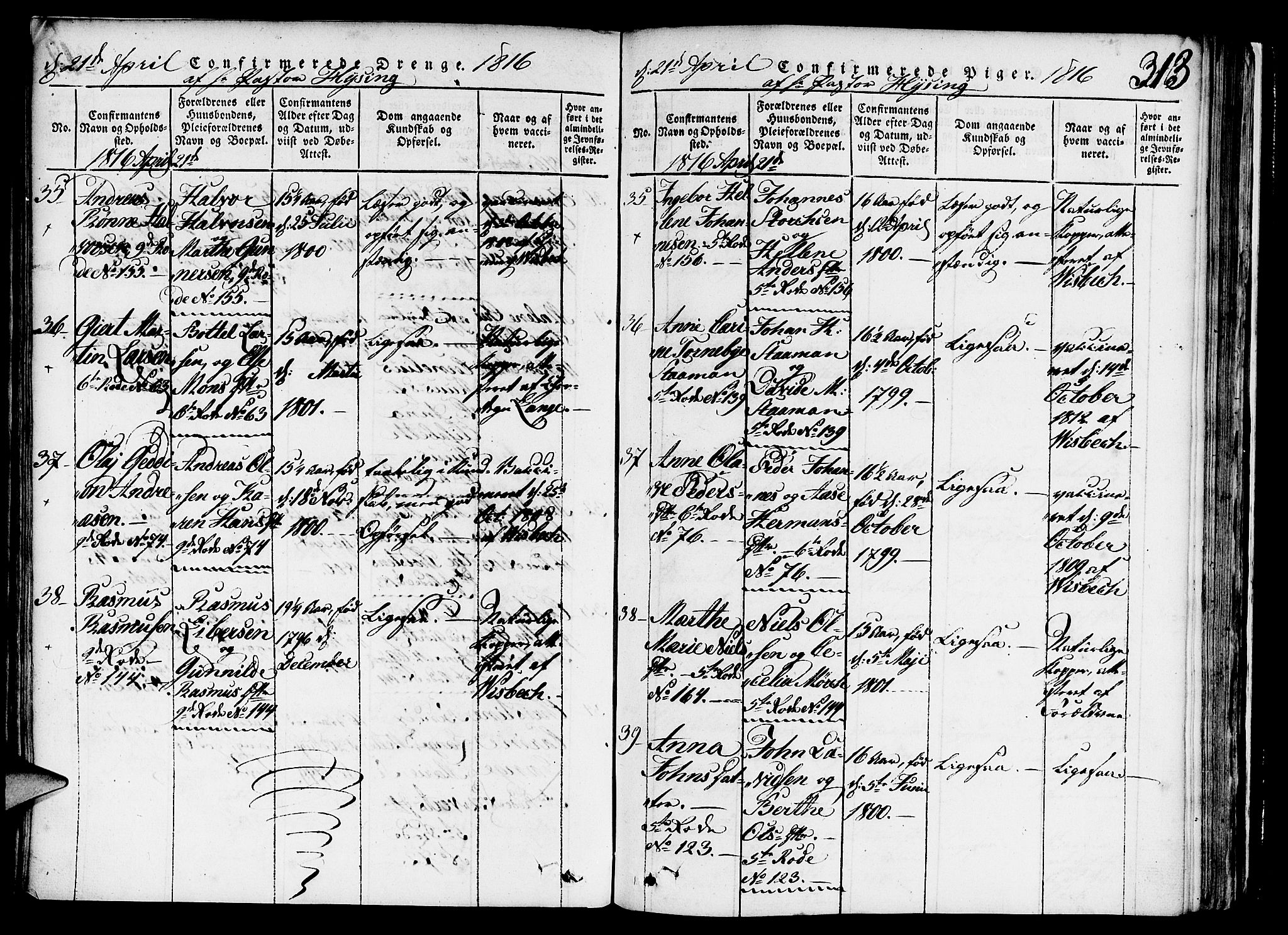 Nykirken Sokneprestembete, AV/SAB-A-77101/H/Haa/L0011: Parish register (official) no. A 11, 1816-1821, p. 313