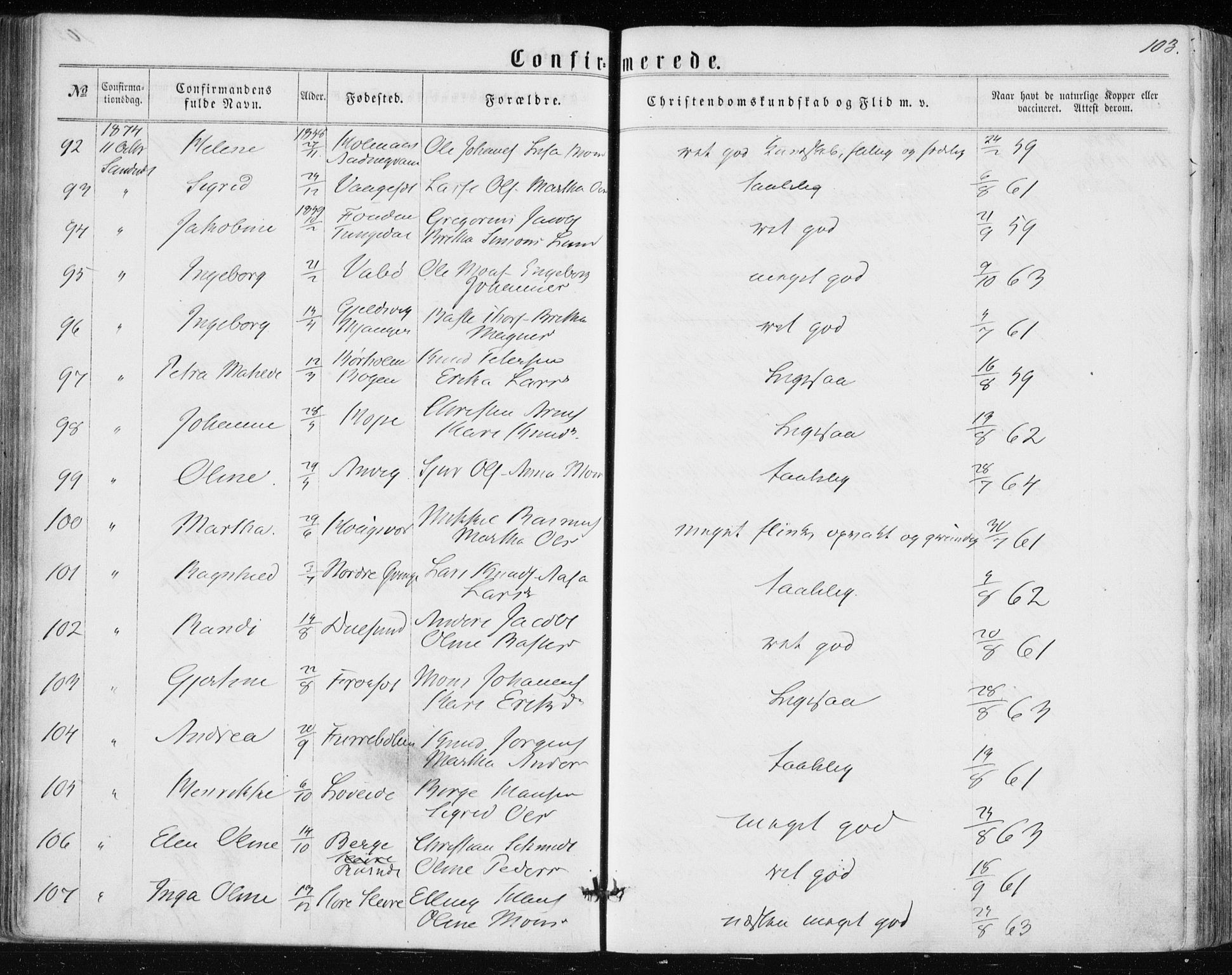 Lindås Sokneprestembete, SAB/A-76701/H/Haa: Parish register (official) no. A 16, 1863-1875, p. 103