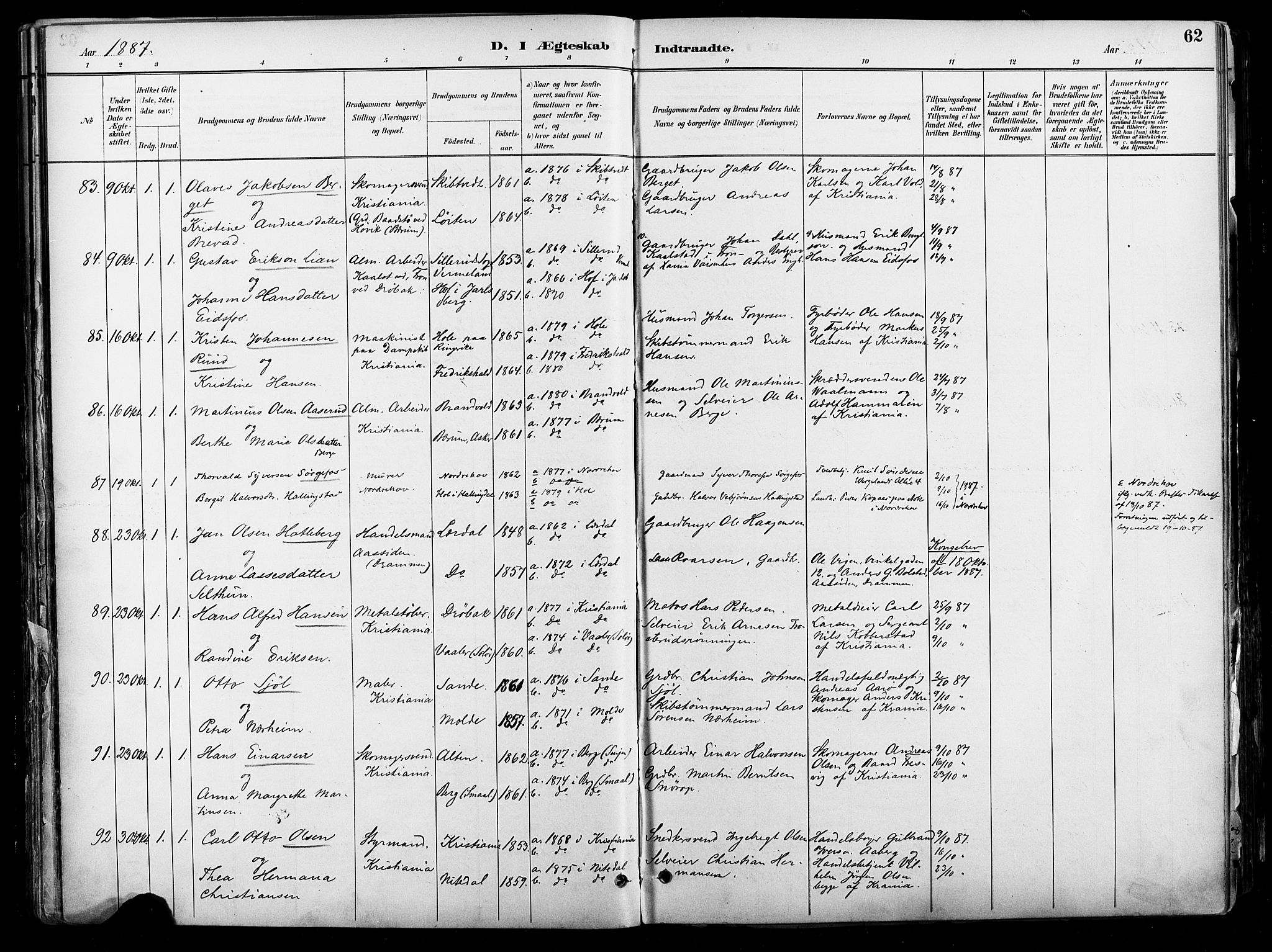 Johannes prestekontor Kirkebøker, AV/SAO-A-10852/F/Fa/L0004: Parish register (official) no. 4, 1883-1907, p. 62