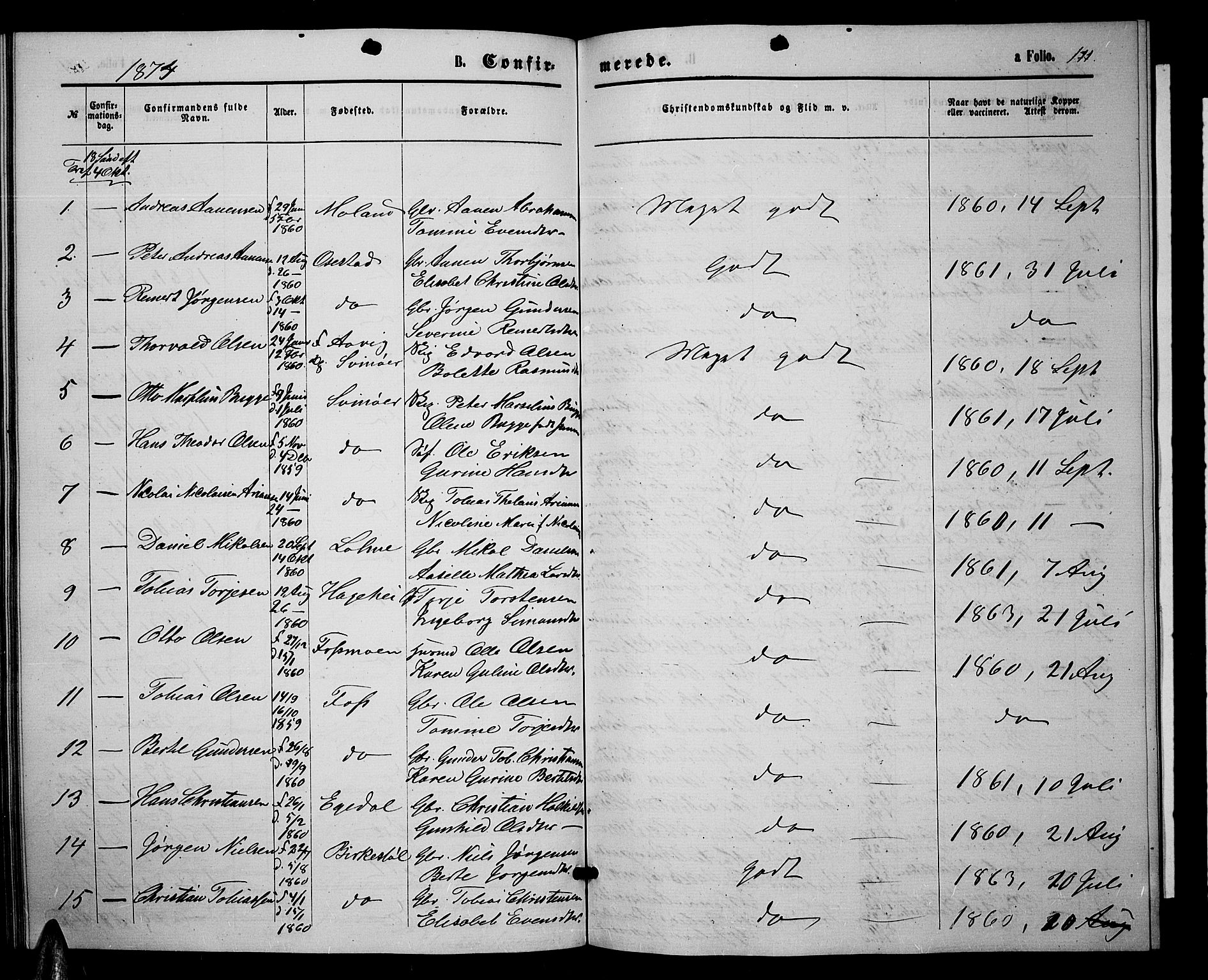 Sør-Audnedal sokneprestkontor, AV/SAK-1111-0039/F/Fb/Fbb/L0004: Parish register (copy) no. B 4, 1868-1879, p. 111