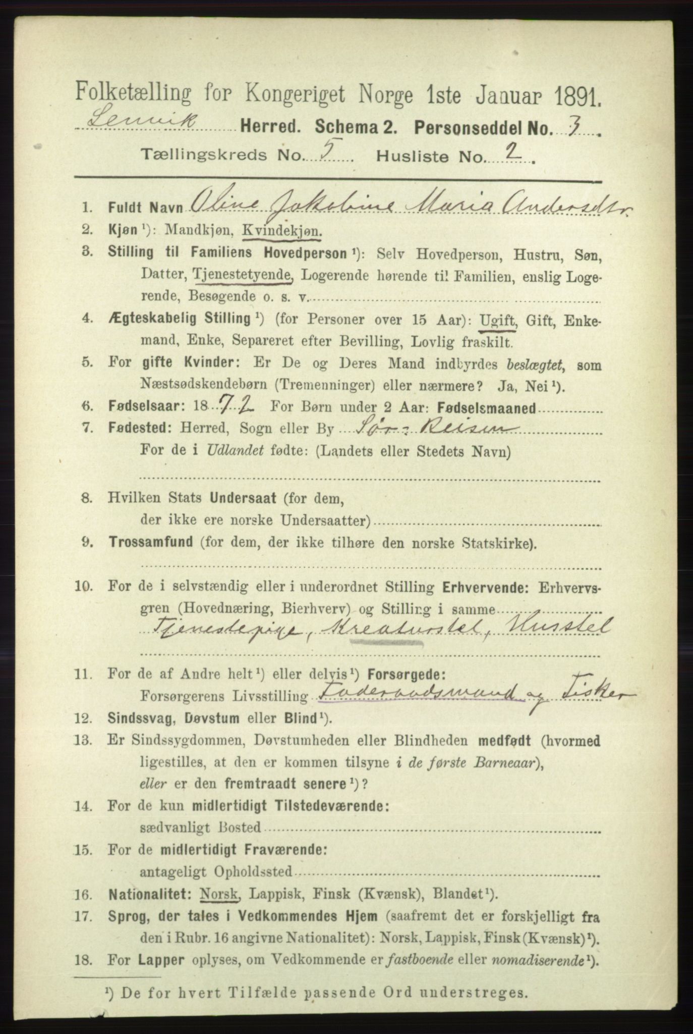 RA, 1891 census for 1931 Lenvik, 1891, p. 2560