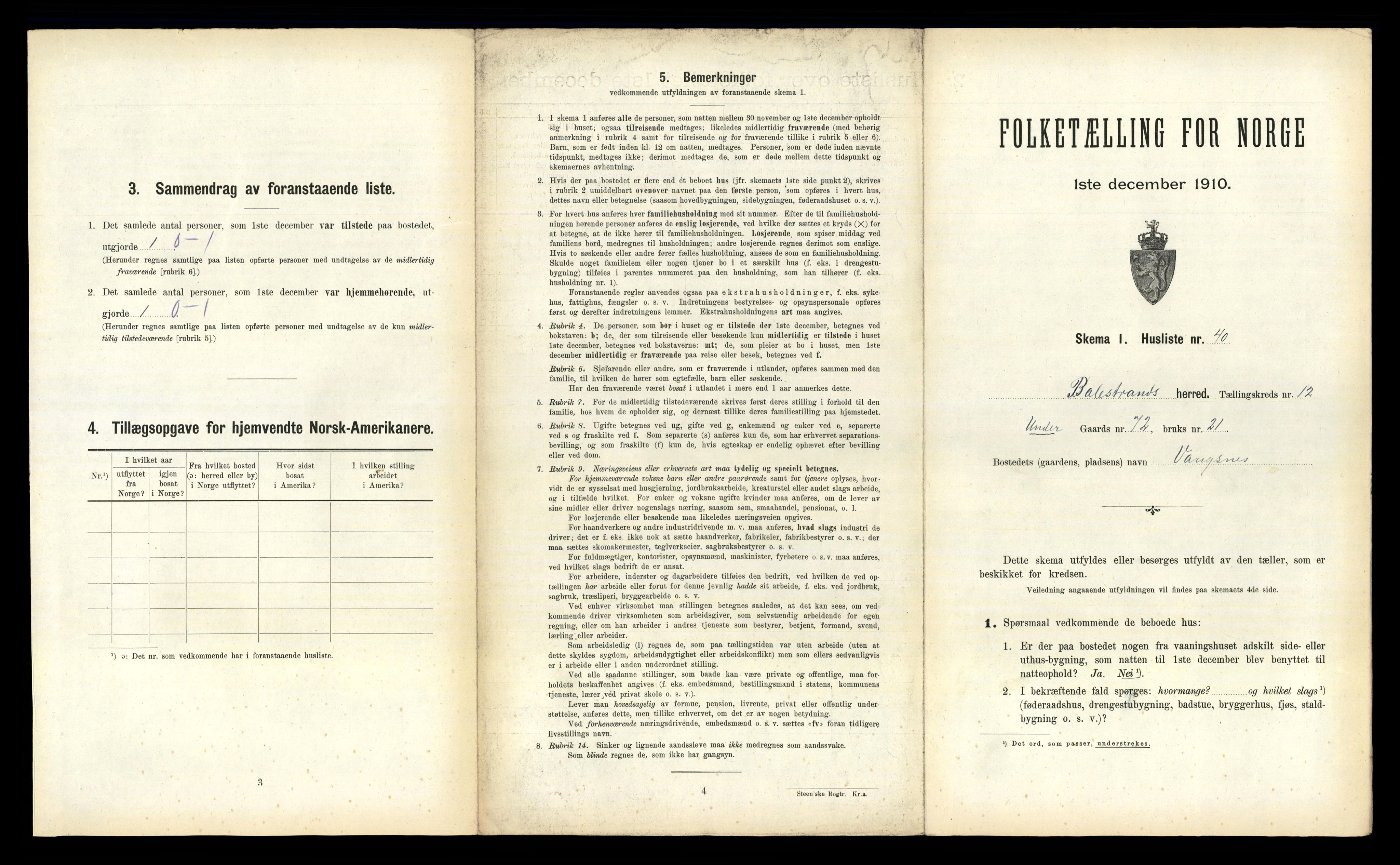 RA, 1910 census for Balestrand, 1910, p. 826