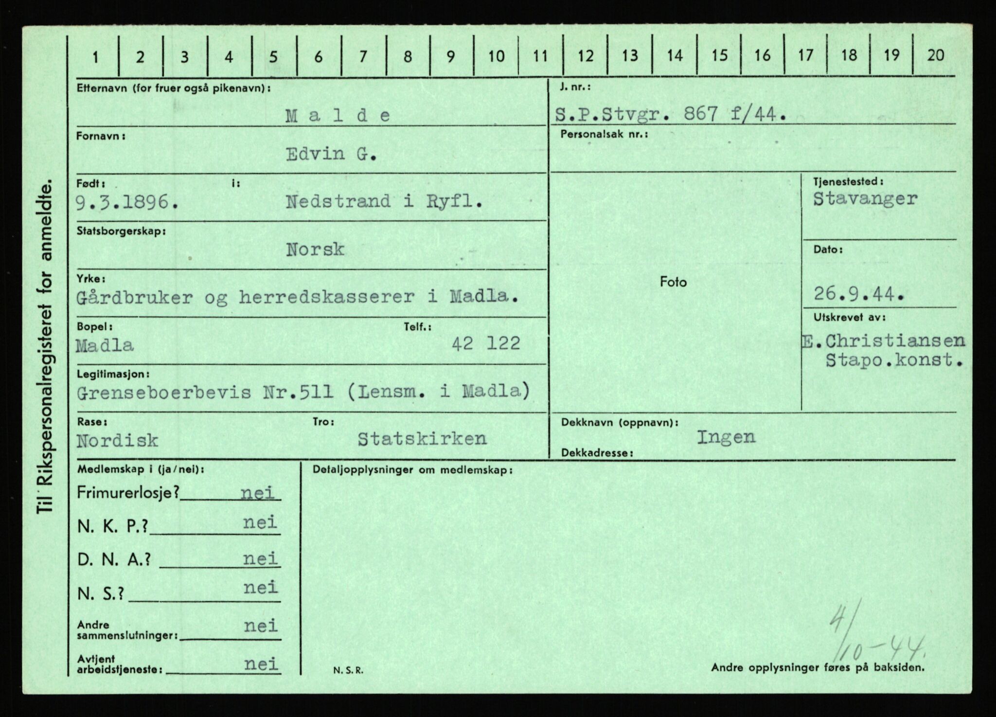 Statspolitiet - Hovedkontoret / Osloavdelingen, AV/RA-S-1329/C/Ca/L0010: Lind - Moksnes, 1943-1945, p. 2613