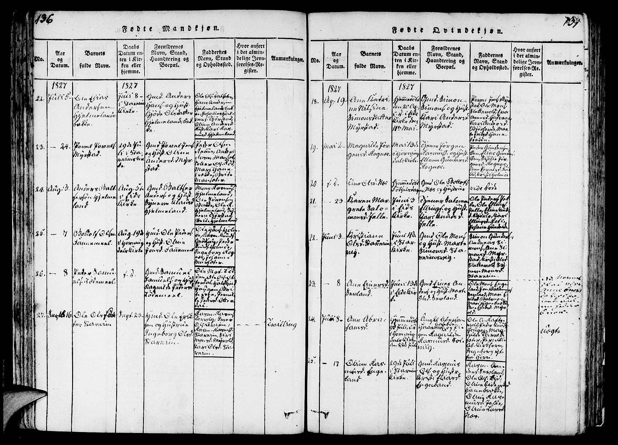 Eid sokneprestembete, AV/SAB-A-82301/H/Haa/Haaa/L0005: Parish register (official) no. A 5, 1816-1830, p. 136-137