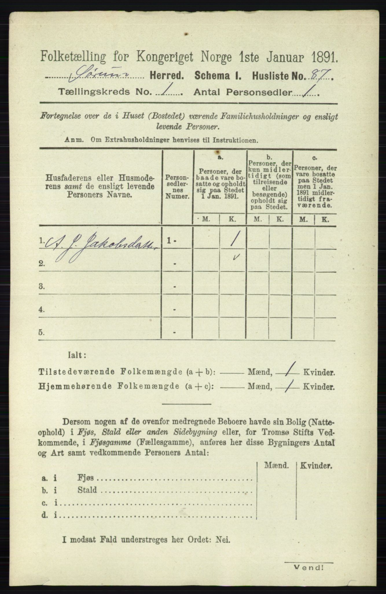 RA, 1891 census for 0226 Sørum, 1891, p. 106