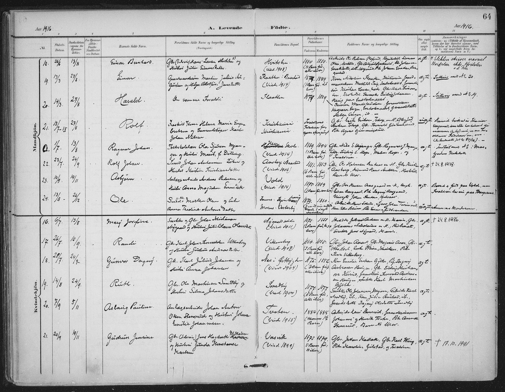 Trøgstad prestekontor Kirkebøker, AV/SAO-A-10925/F/Fa/L0011: Parish register (official) no. I 11, 1899-1919, p. 64