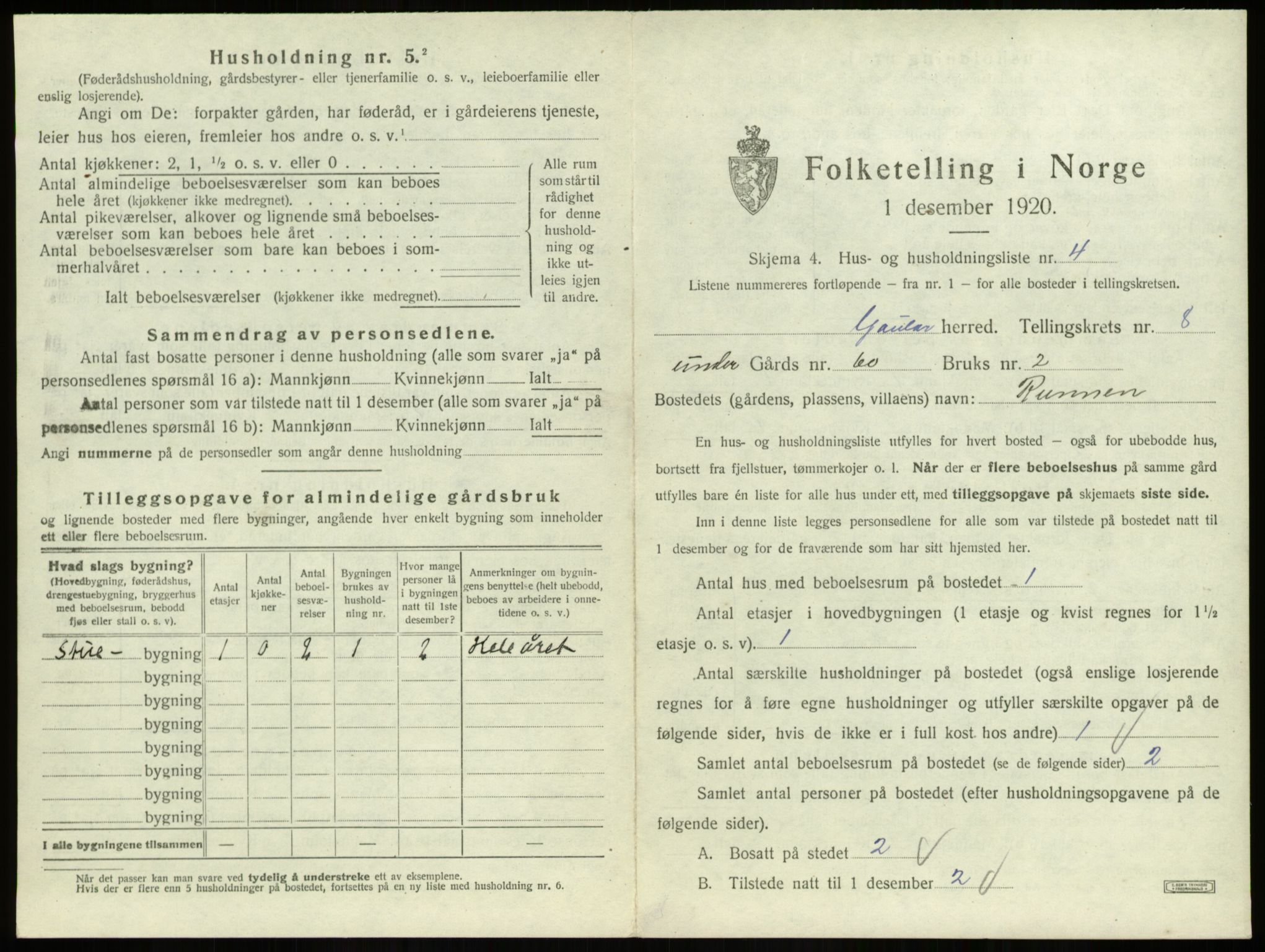 SAB, 1920 census for Gaular, 1920, p. 539