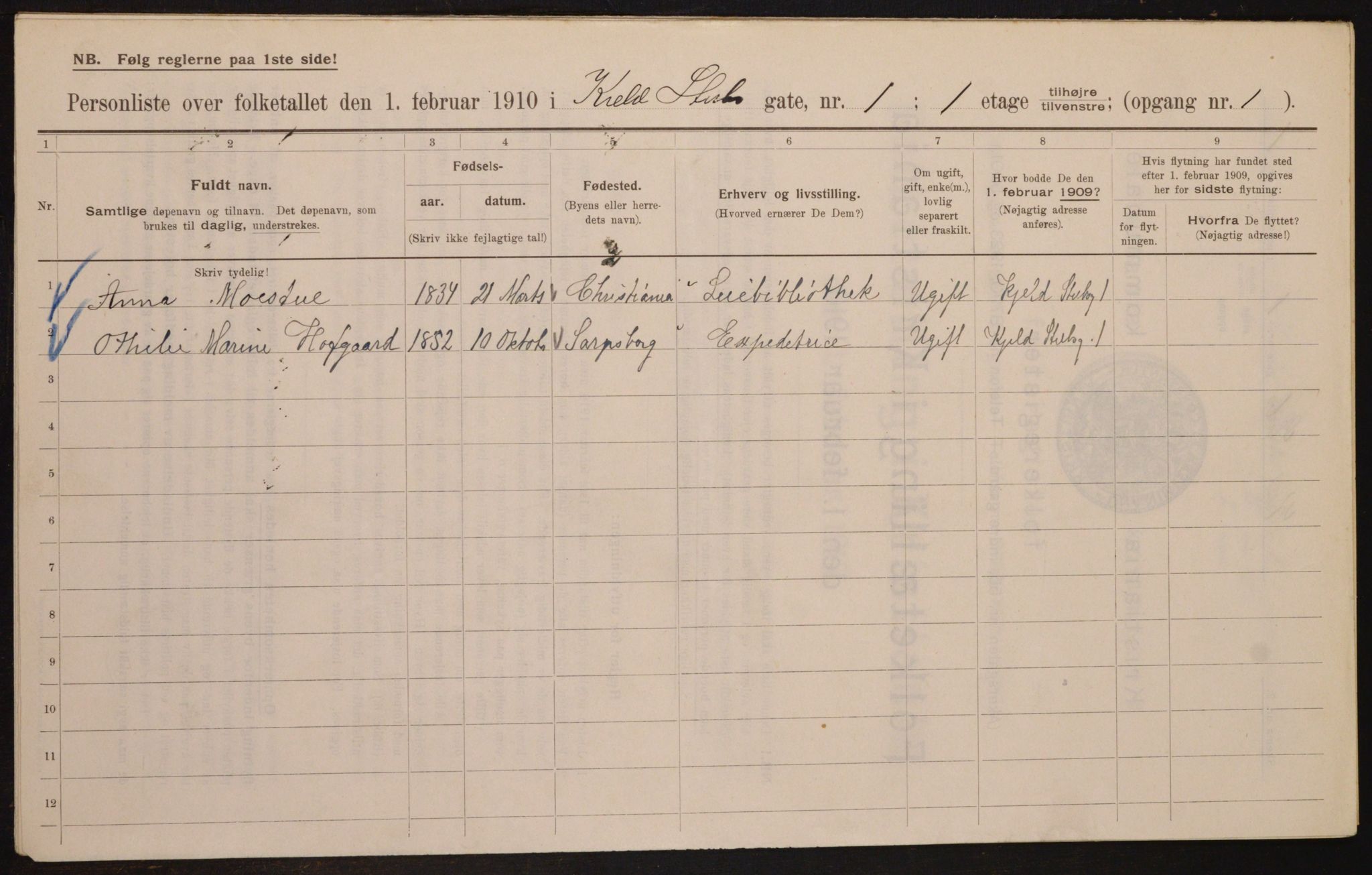 OBA, Municipal Census 1910 for Kristiania, 1910, p. 49810