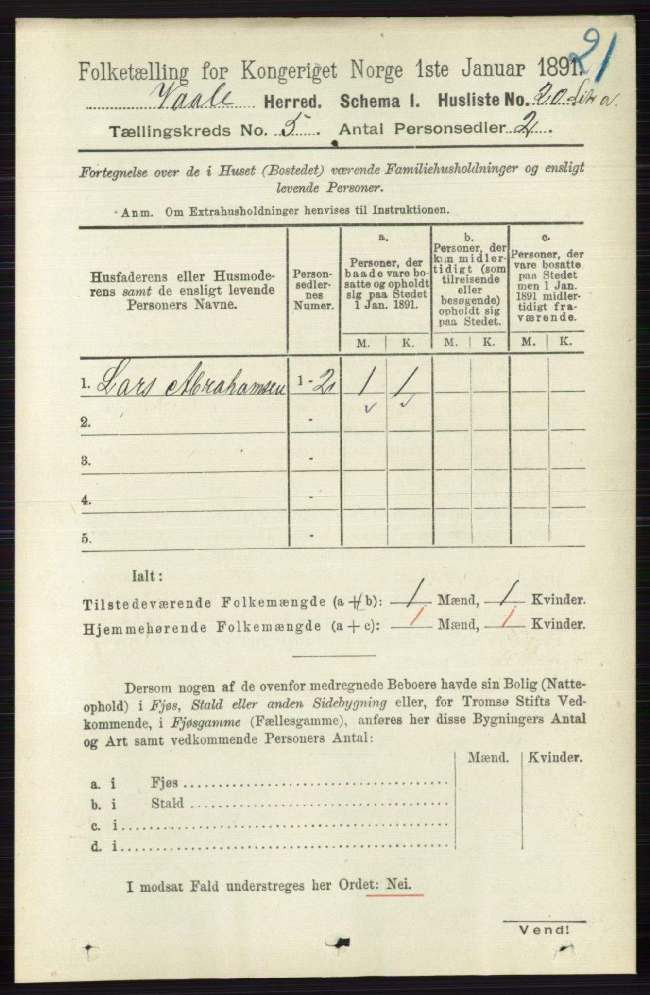 RA, 1891 census for 0716 Våle, 1891, p. 1319