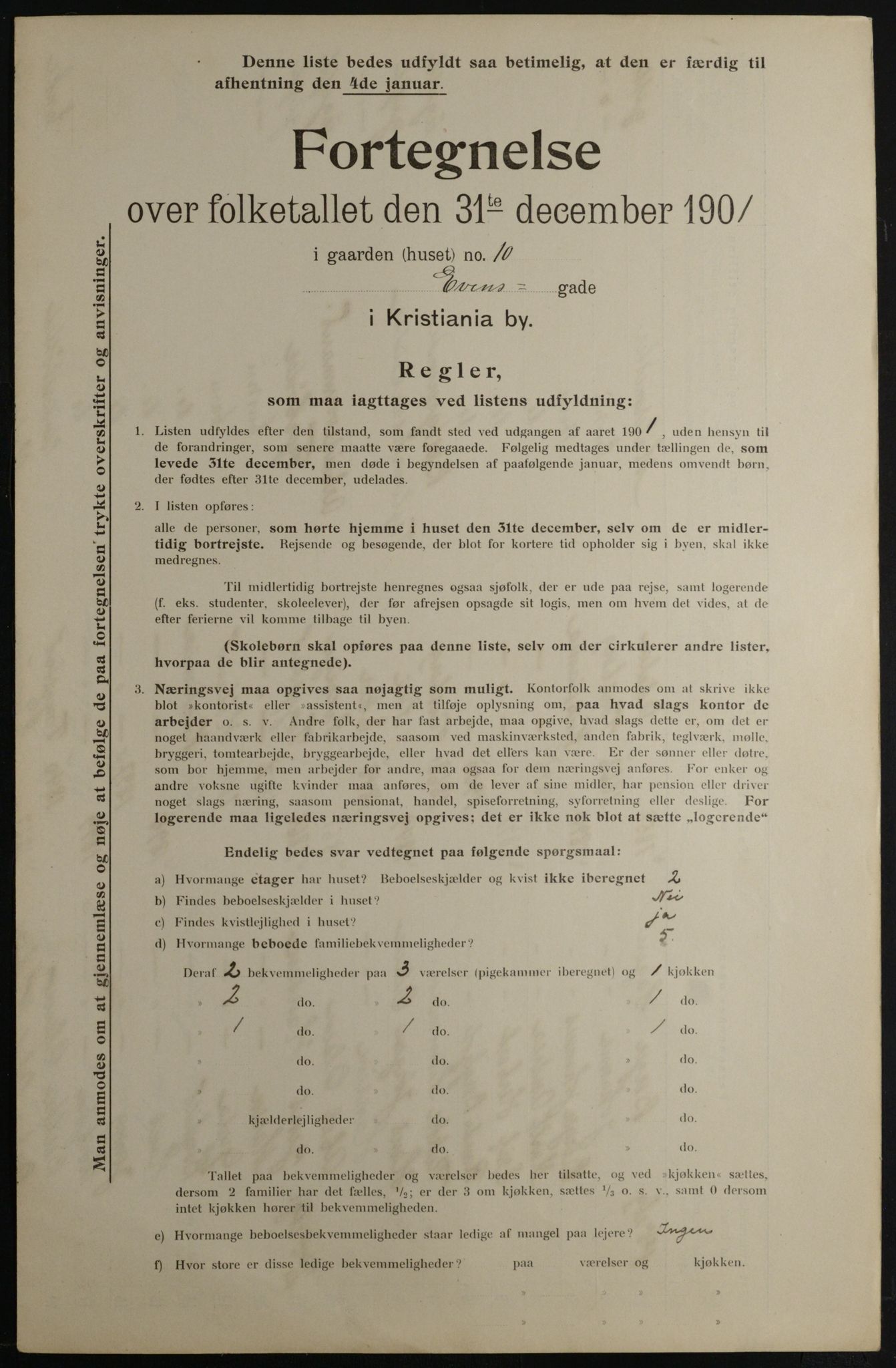 OBA, Municipal Census 1901 for Kristiania, 1901, p. 3707