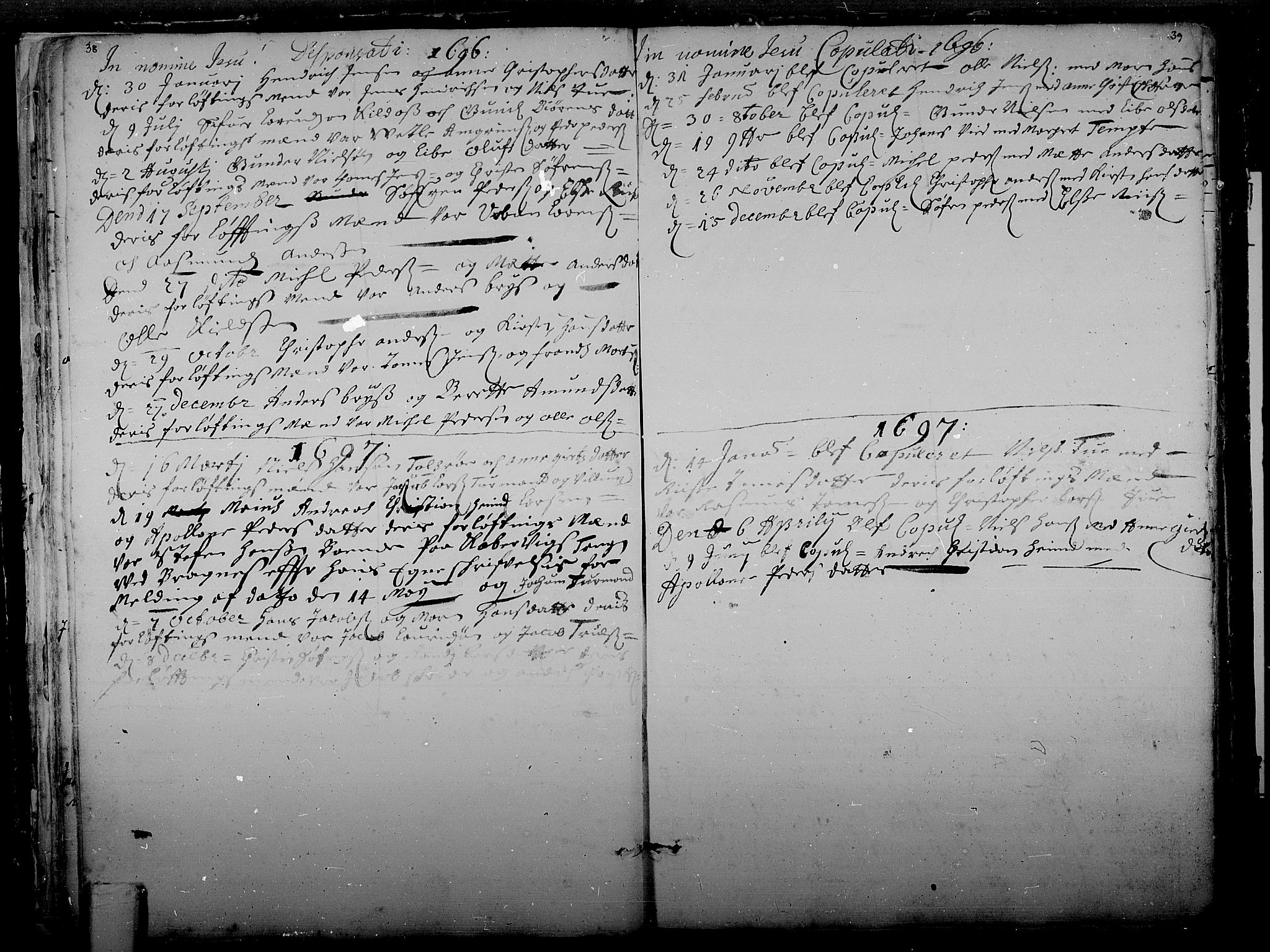 Tønsberg kirkebøker, AV/SAKO-A-330/F/Fa/L0001: Parish register (official) no. I 1, 1688-1760, p. 38-39