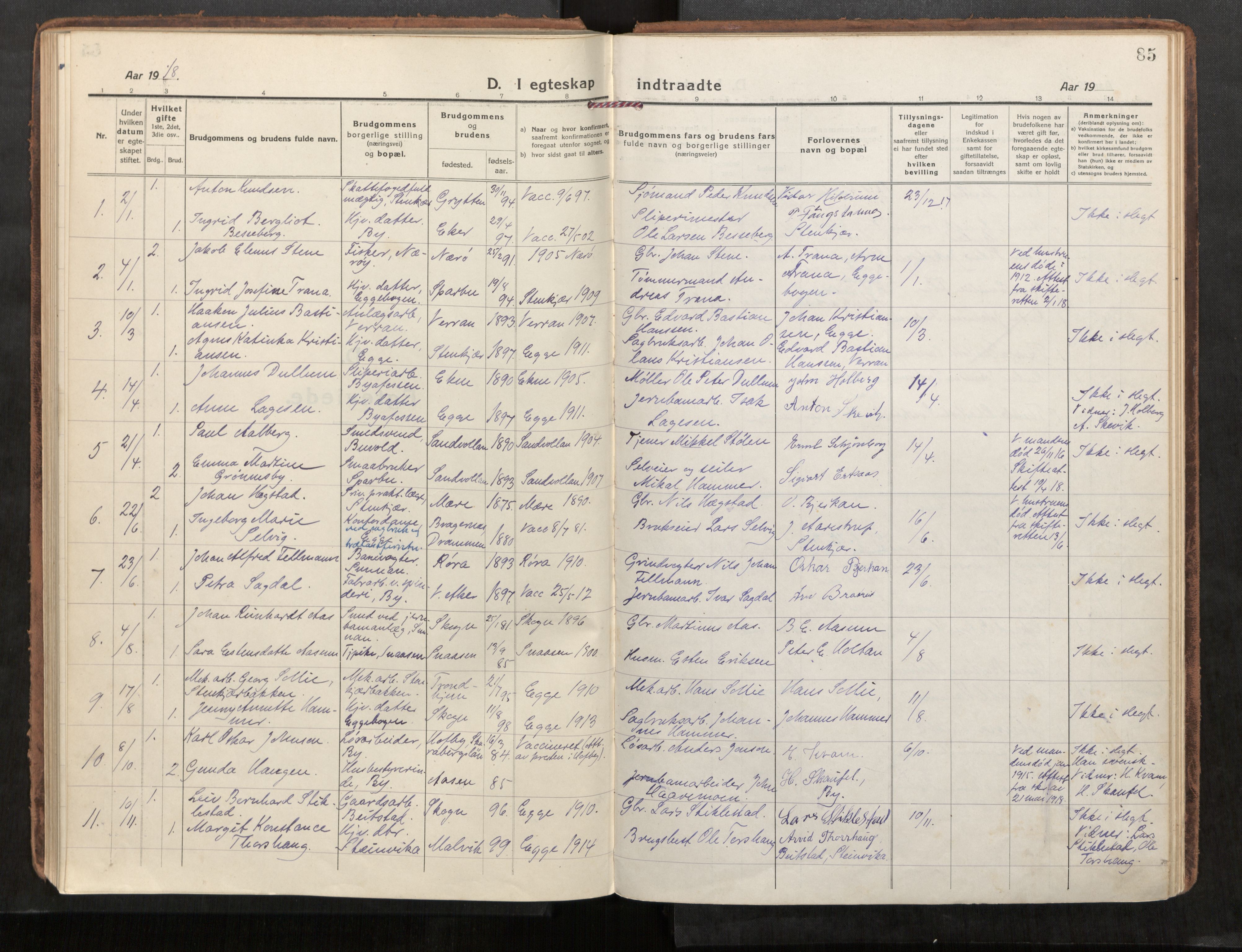 Steinkjer sokneprestkontor, AV/SAT-A-1541/01/H/Ha/Haa/L0004: Parish register (official) no. 4, 1918-1924, p. 85