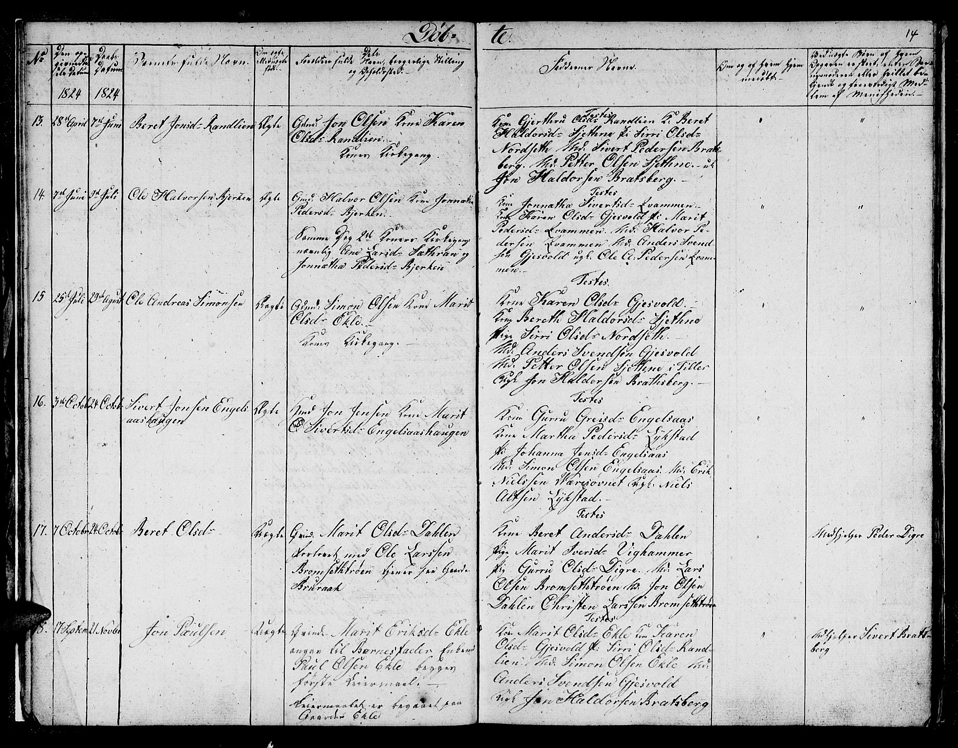 Ministerialprotokoller, klokkerbøker og fødselsregistre - Sør-Trøndelag, SAT/A-1456/608/L0337: Parish register (copy) no. 608C03, 1821-1831, p. 14