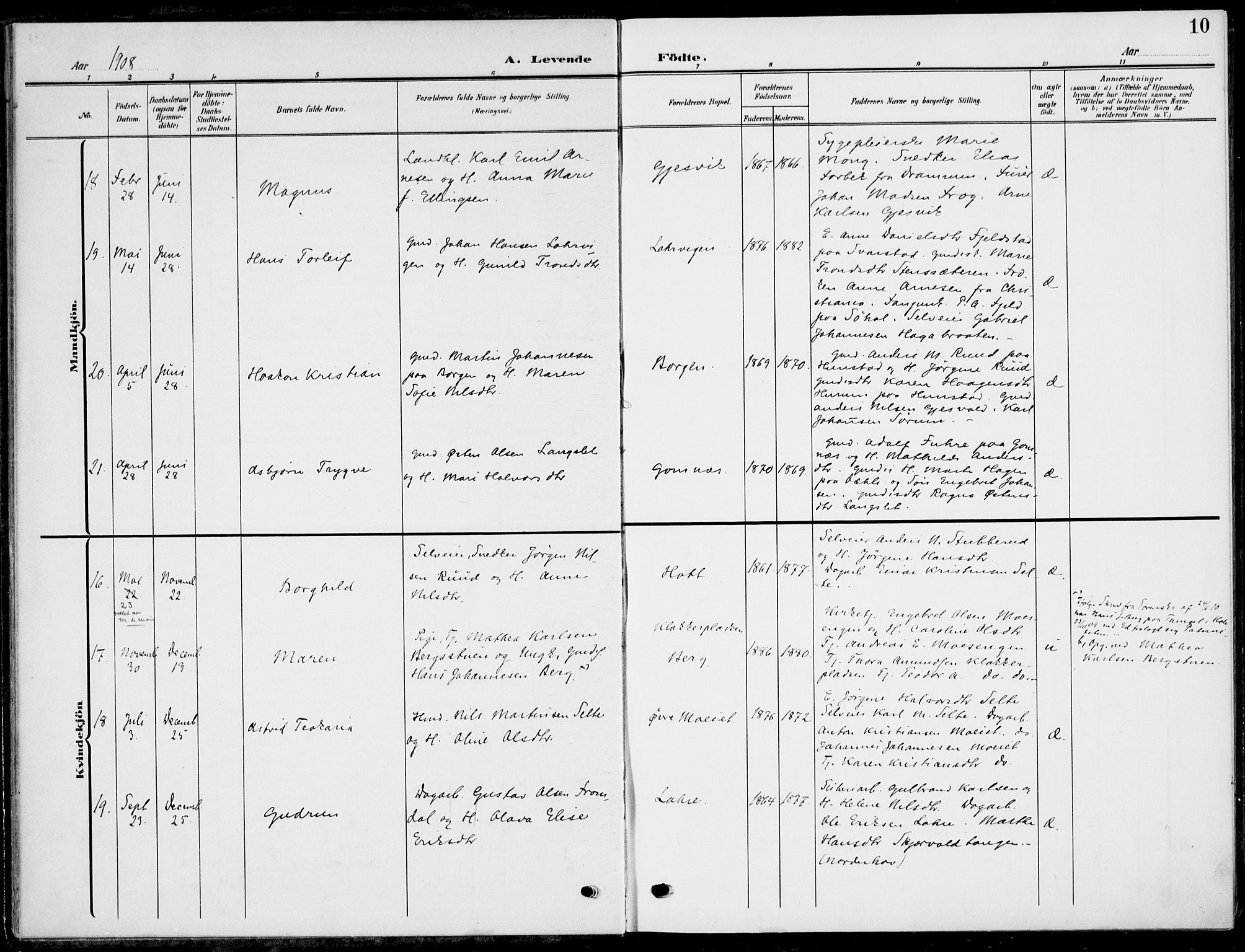 Hole kirkebøker, AV/SAKO-A-228/F/Fa/L0010: Parish register (official) no. I 10, 1907-1917, p. 10