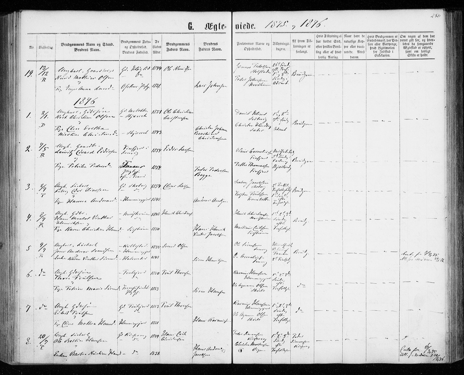 Tranøy sokneprestkontor, AV/SATØ-S-1313/I/Ia/Iaa/L0008kirke: Parish register (official) no. 8, 1867-1877, p. 250