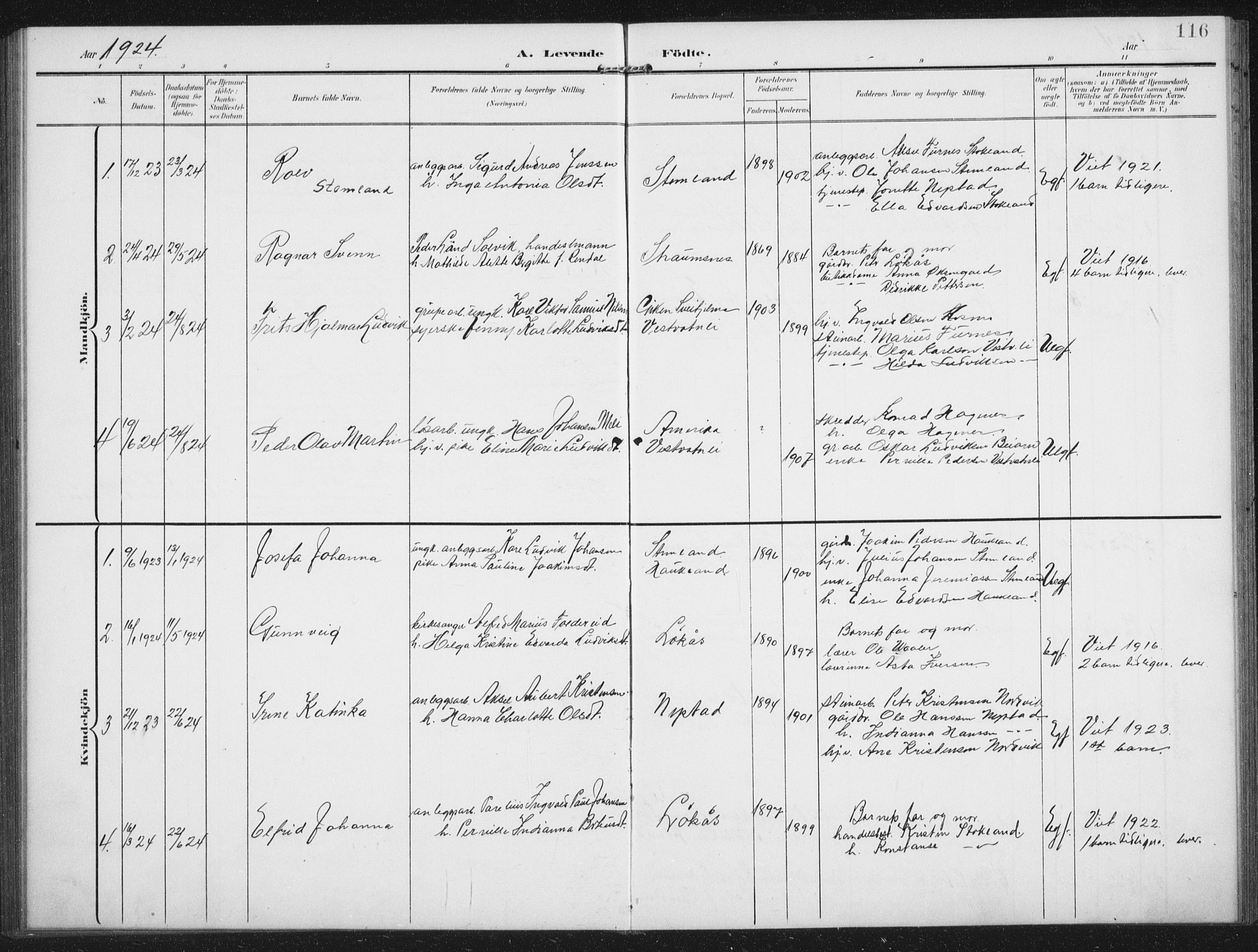 Ministerialprotokoller, klokkerbøker og fødselsregistre - Nordland, AV/SAT-A-1459/851/L0726: Parish register (copy) no. 851C01, 1902-1924, p. 116