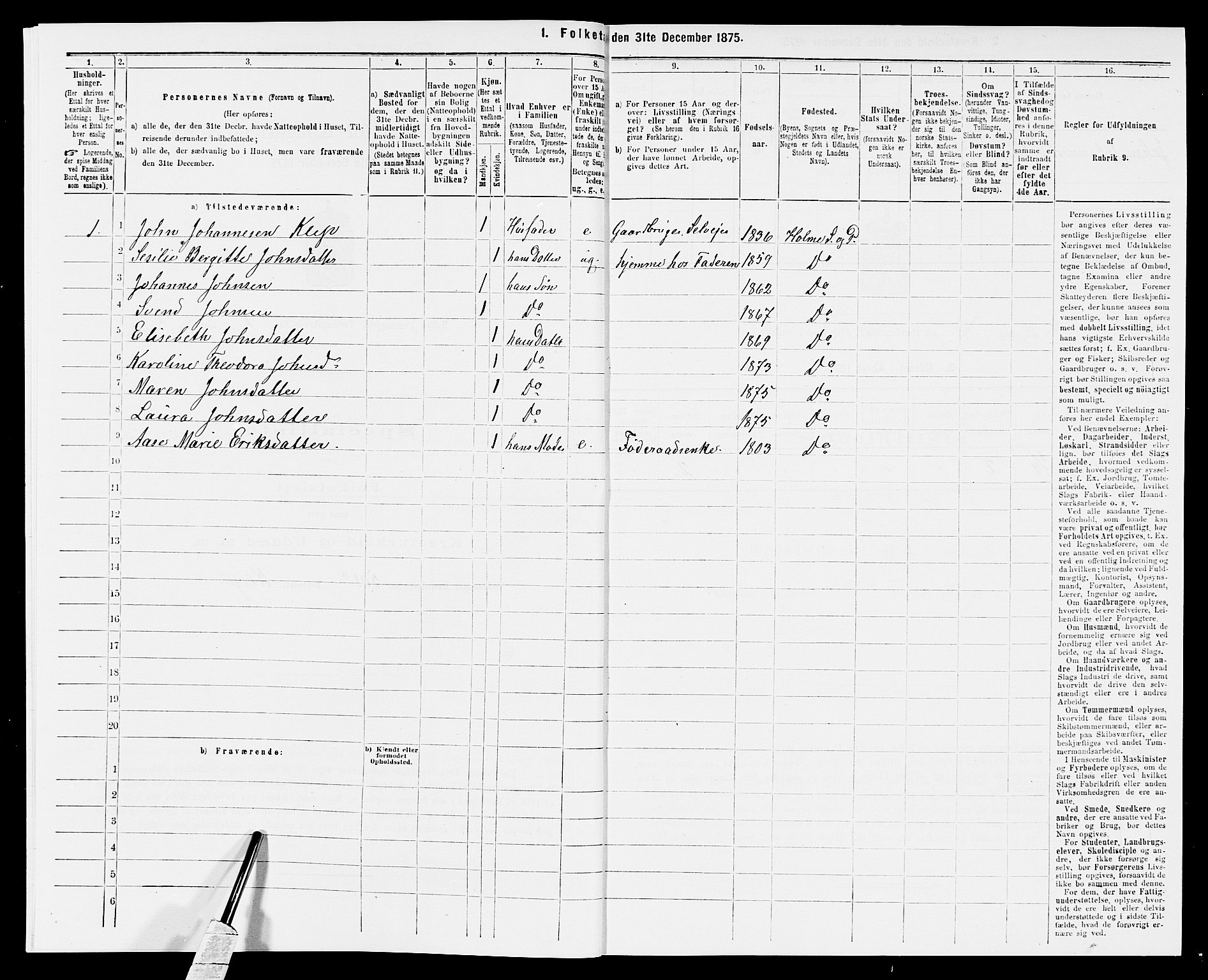 SAK, 1875 census for 1020P Holum, 1875, p. 49