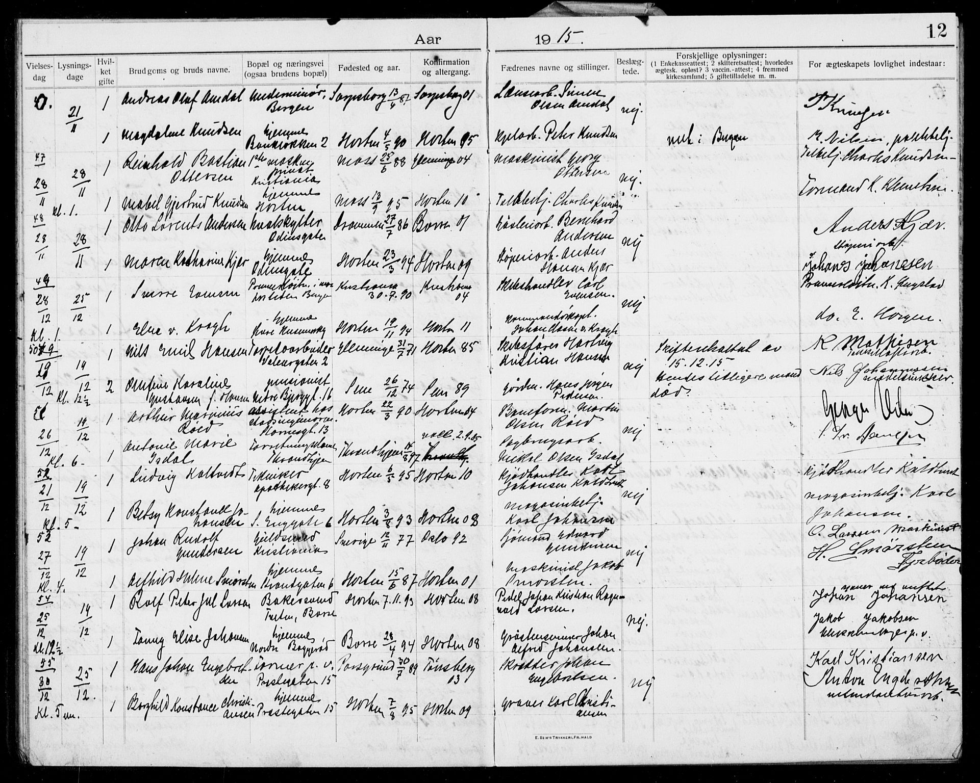 Horten kirkebøker, AV/SAKO-A-348/H/Ha/L0005: Banns register no. 5, 1914-1923, p. 12
