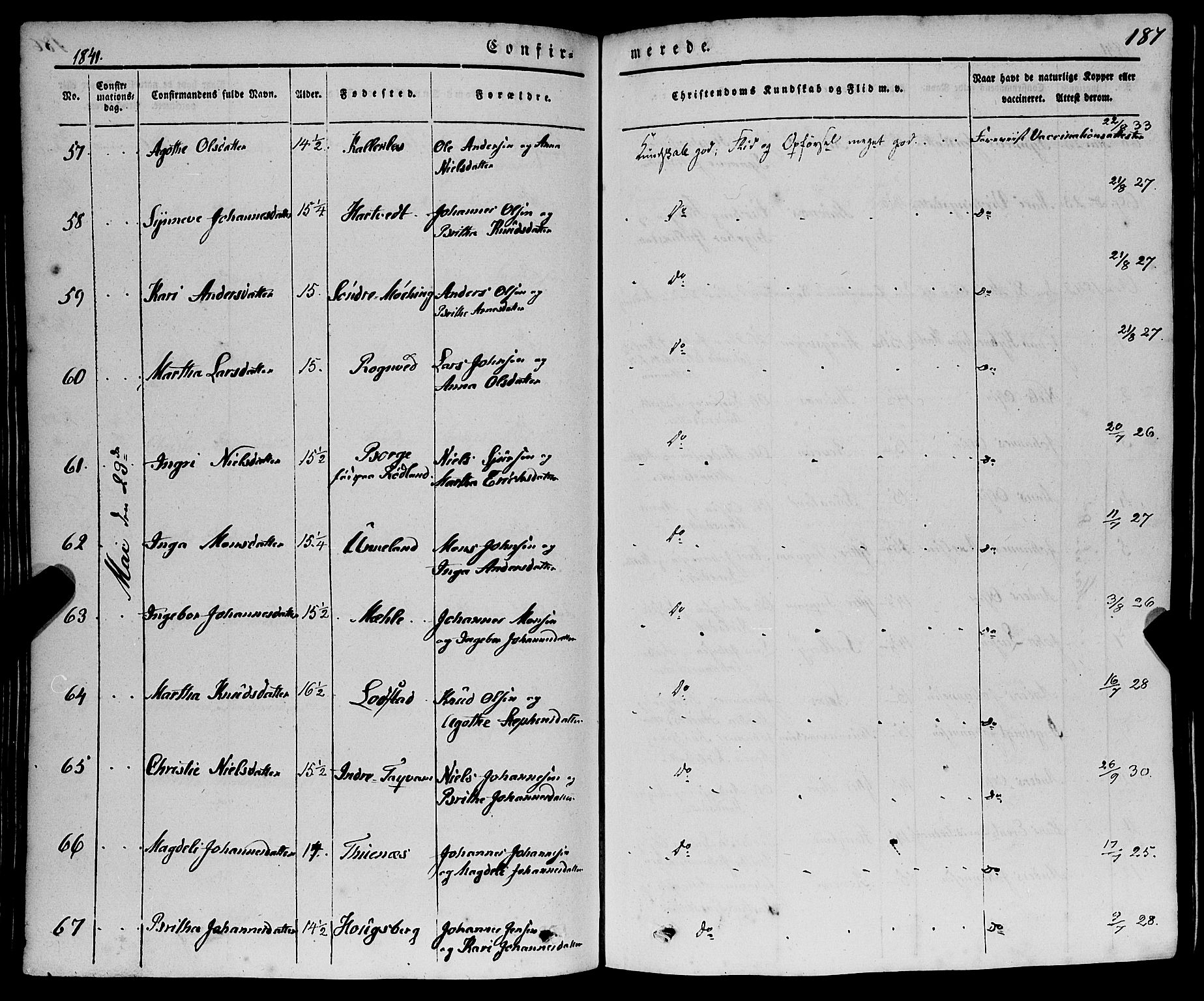 Haus sokneprestembete, SAB/A-75601/H/Haa: Parish register (official) no. A 15, 1838-1847, p. 187