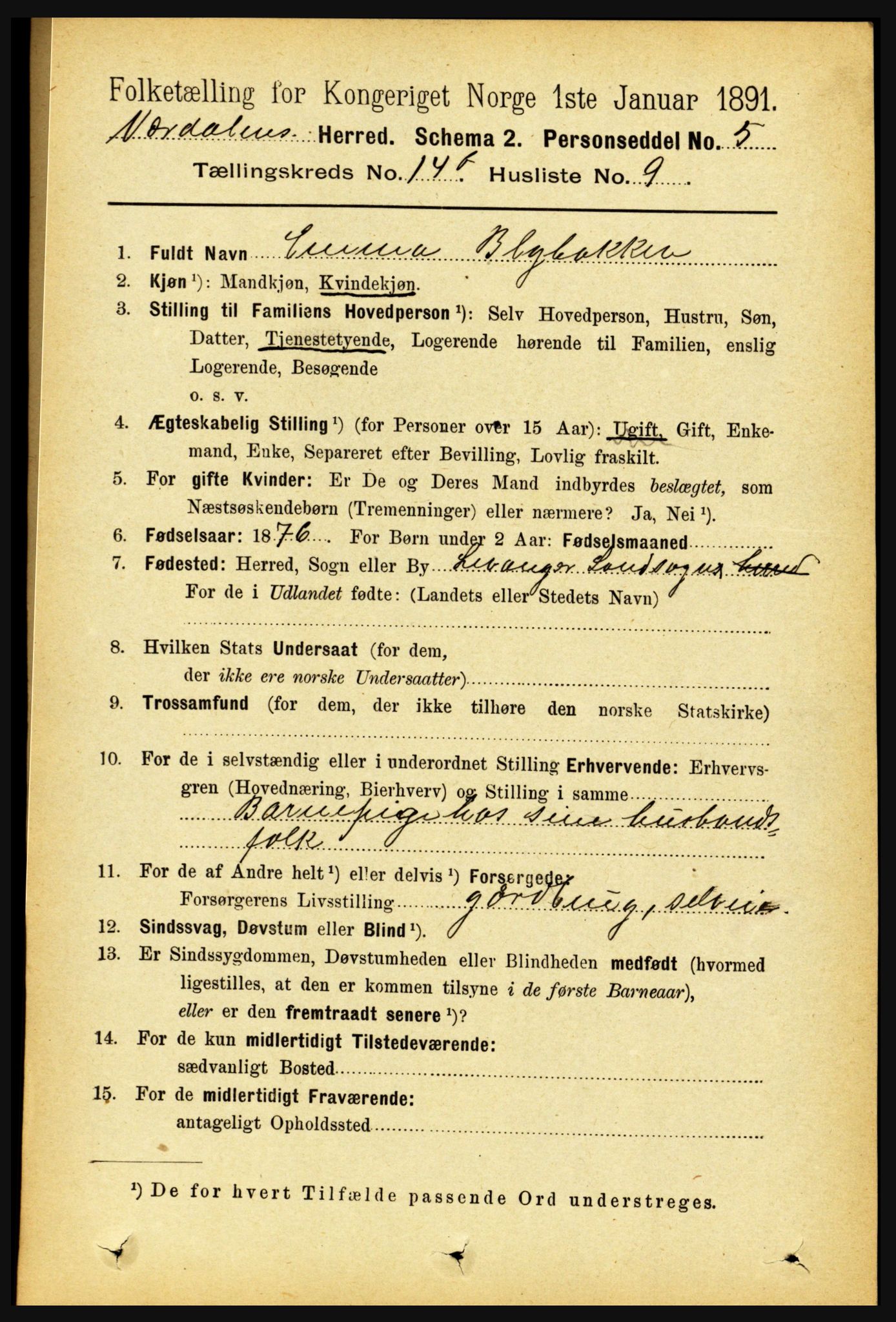 RA, 1891 census for 1721 Verdal, 1891, p. 7405