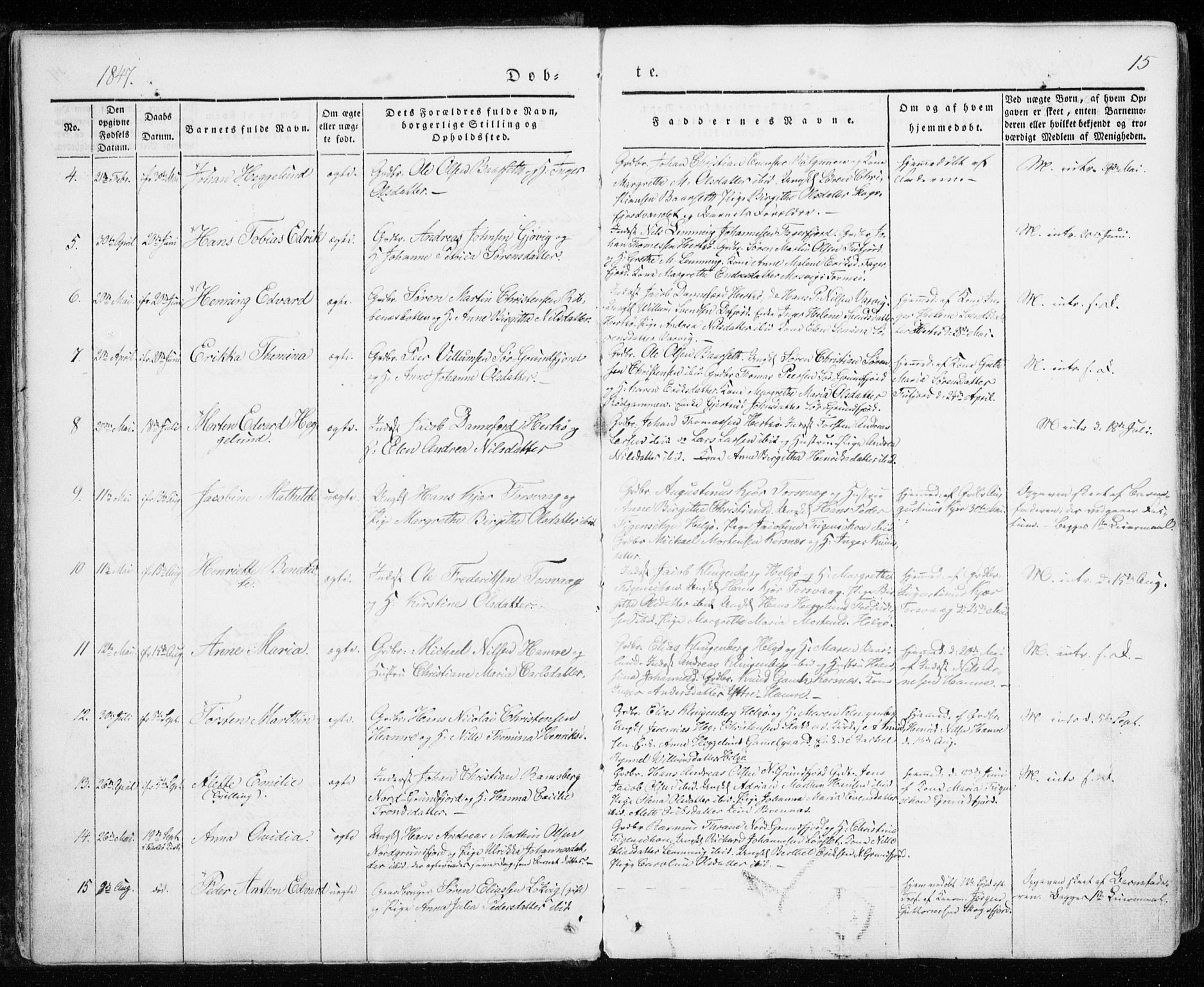 Karlsøy sokneprestembete, SATØ/S-1299/H/Ha/Haa/L0009kirke: Parish register (official) no. 9, 1838-1867, p. 15