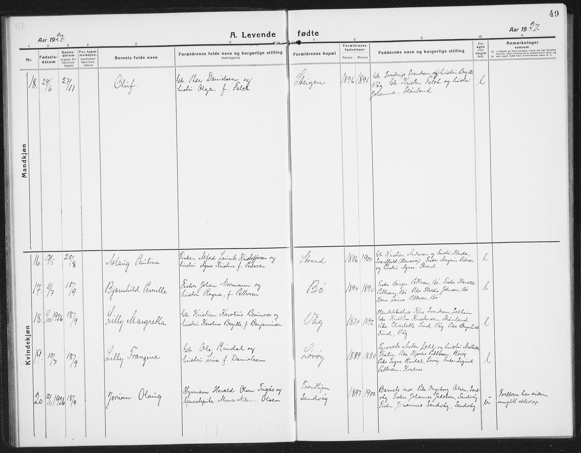 Ministerialprotokoller, klokkerbøker og fødselsregistre - Nordland, SAT/A-1459/855/L0817: Parish register (copy) no. 855C06, 1917-1934, p. 49