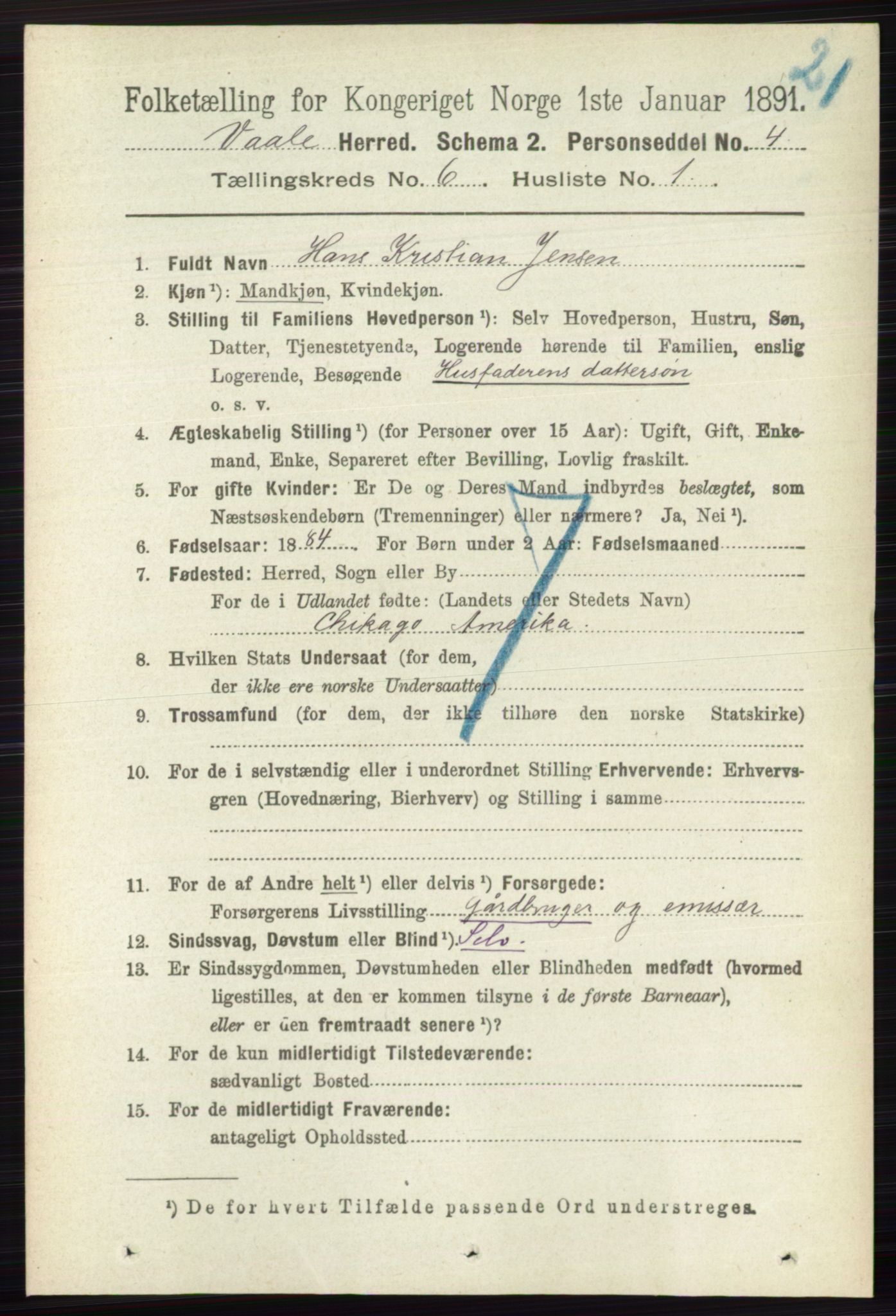 RA, 1891 census for 0716 Våle, 1891, p. 1783
