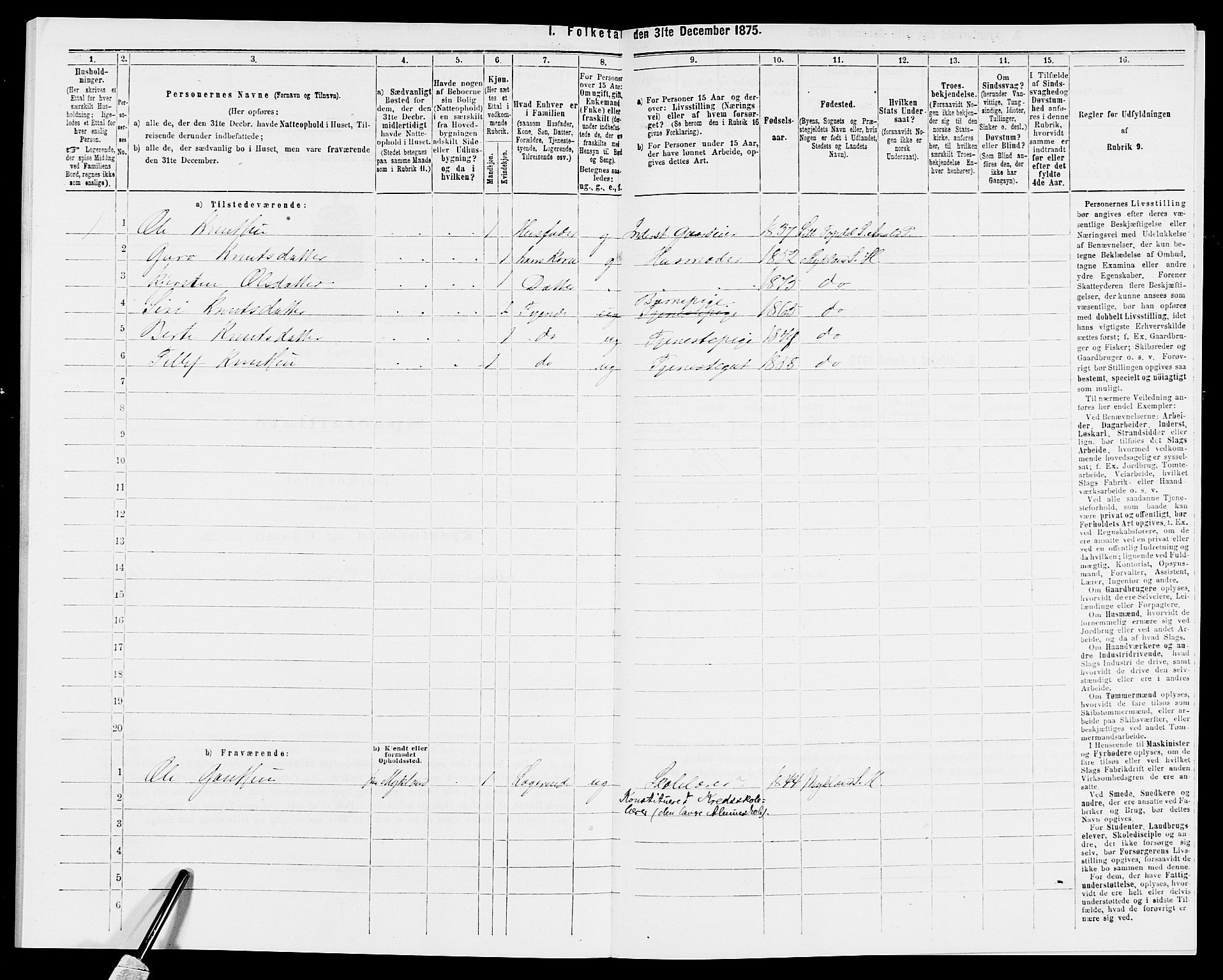 SAK, 1875 census for 0933P Herefoss, 1875, p. 617