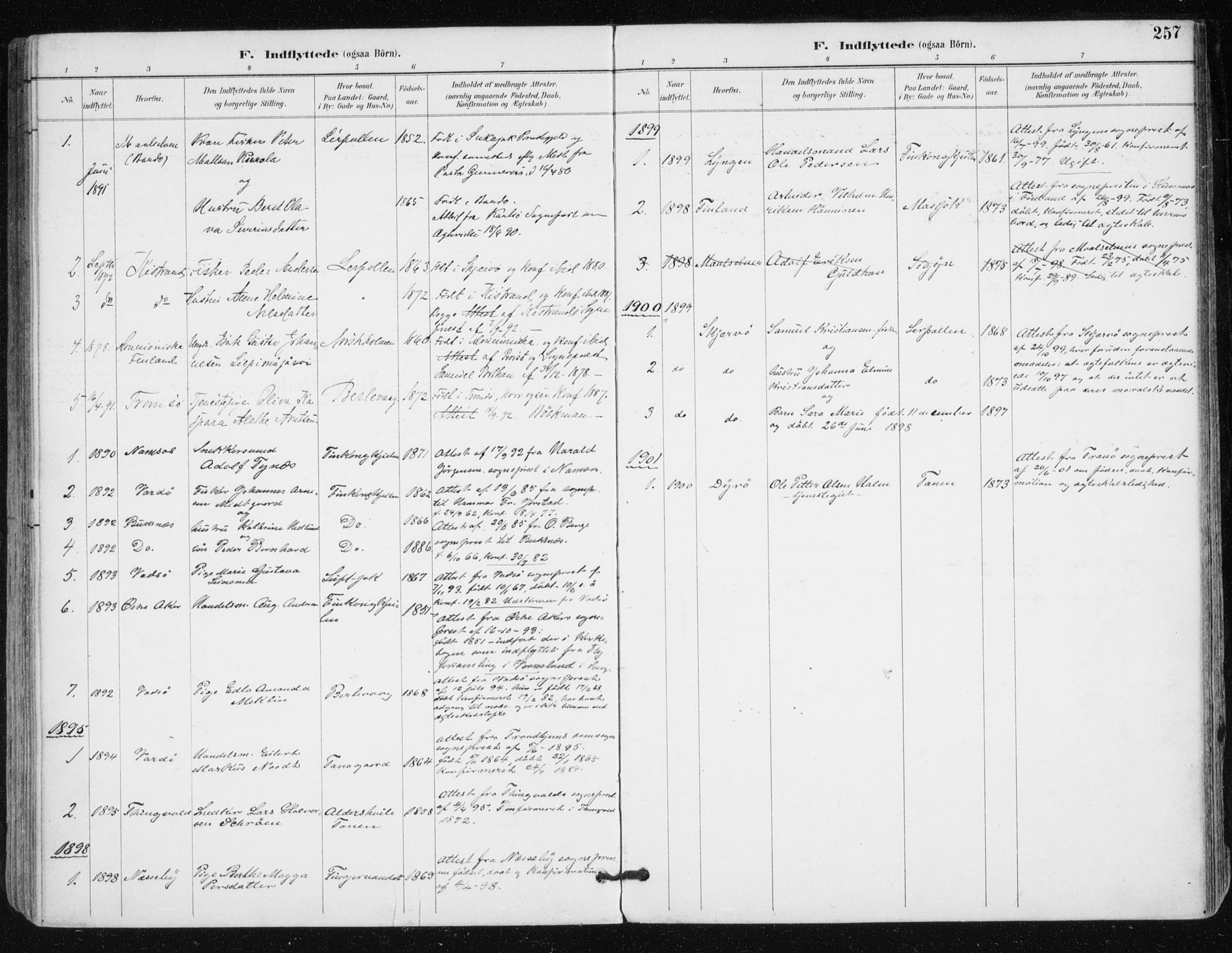 Tana sokneprestkontor, AV/SATØ-S-1334/H/Ha/L0005kirke: Parish register (official) no. 5, 1891-1903, p. 257