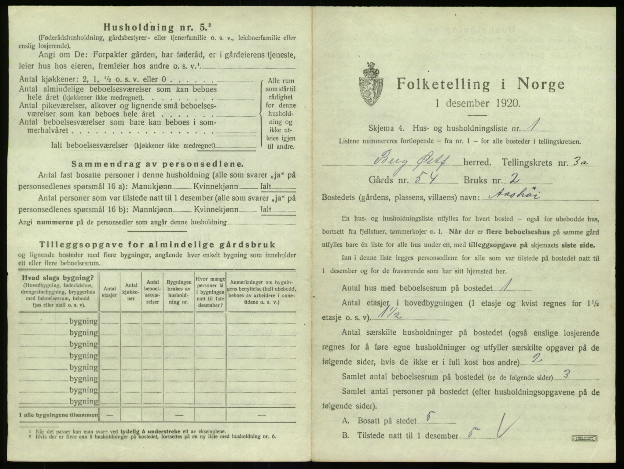 SAO, 1920 census for Berg, 1920, p. 563