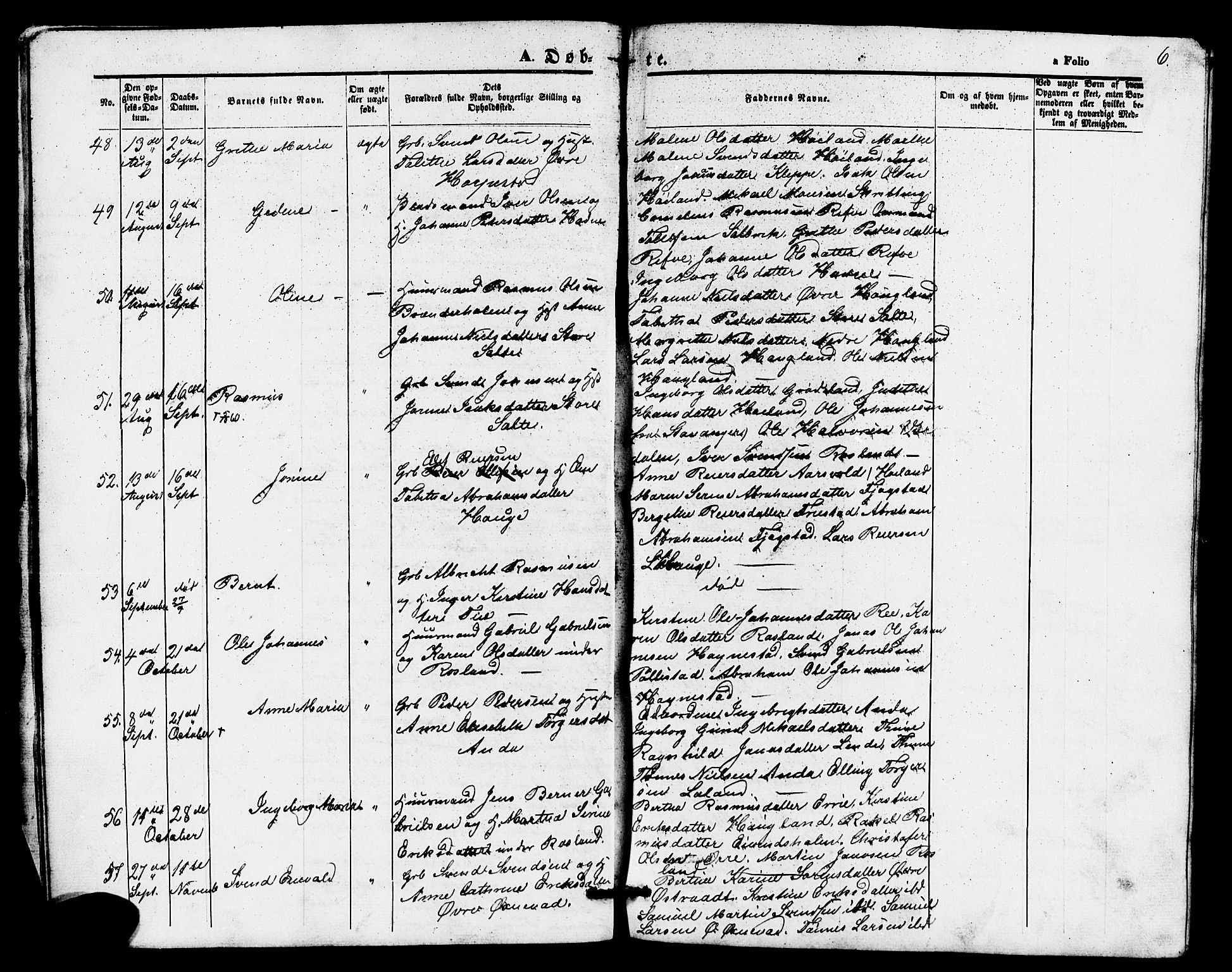 Klepp sokneprestkontor, AV/SAST-A-101803/001/3/30BB/L0002: Parish register (copy) no. B 2, 1860-1875, p. 6