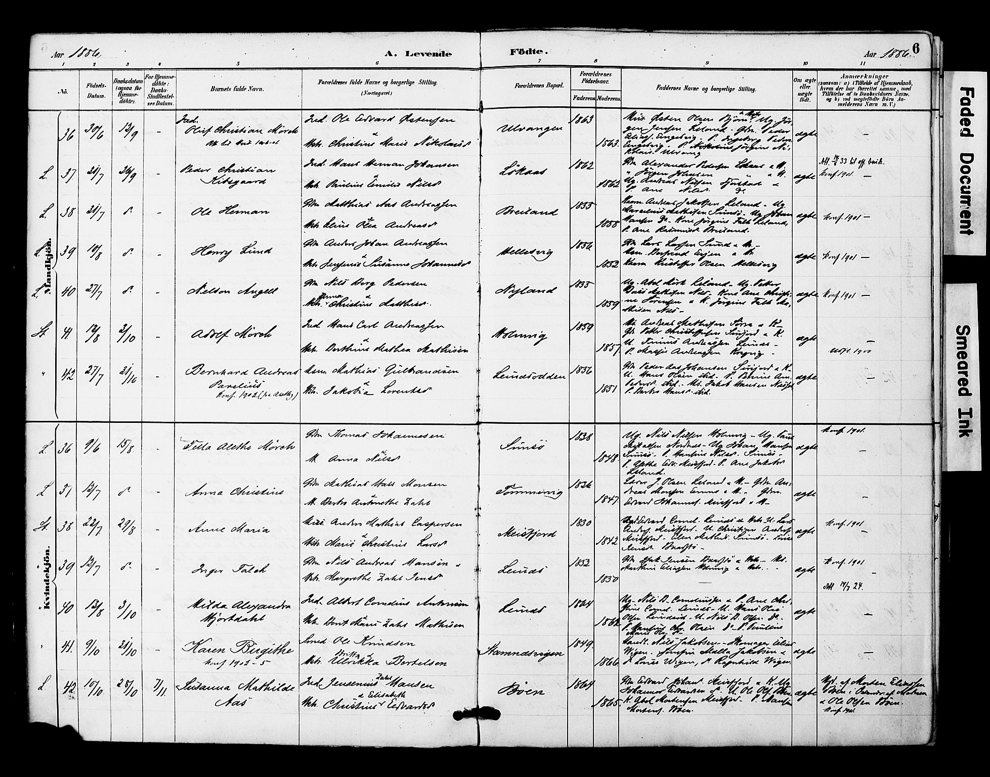 Ministerialprotokoller, klokkerbøker og fødselsregistre - Nordland, AV/SAT-A-1459/831/L0471: Parish register (official) no. 831A02, 1886-1901, p. 6