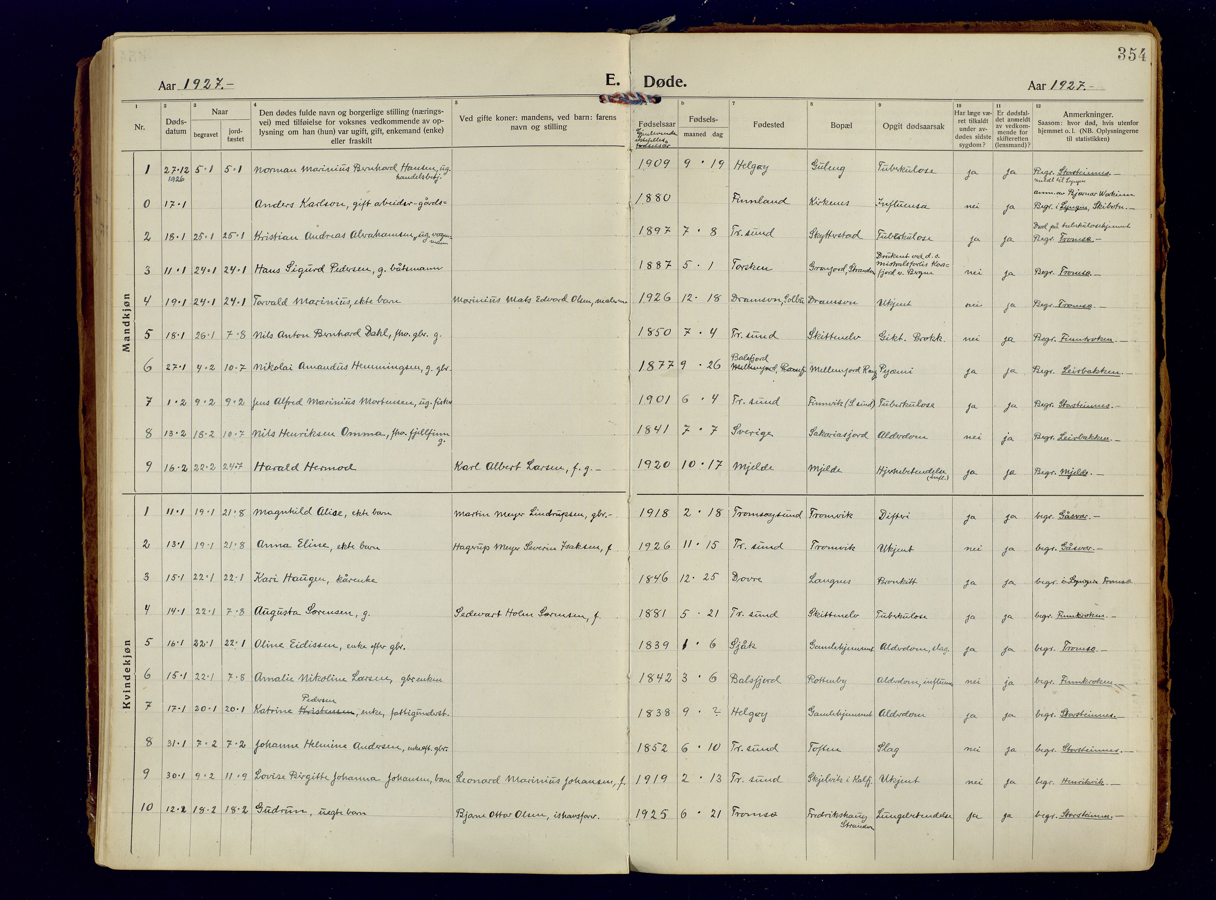 Tromsøysund sokneprestkontor, SATØ/S-1304/G/Ga/L0009kirke: Parish register (official) no. 9, 1922-1934, p. 354