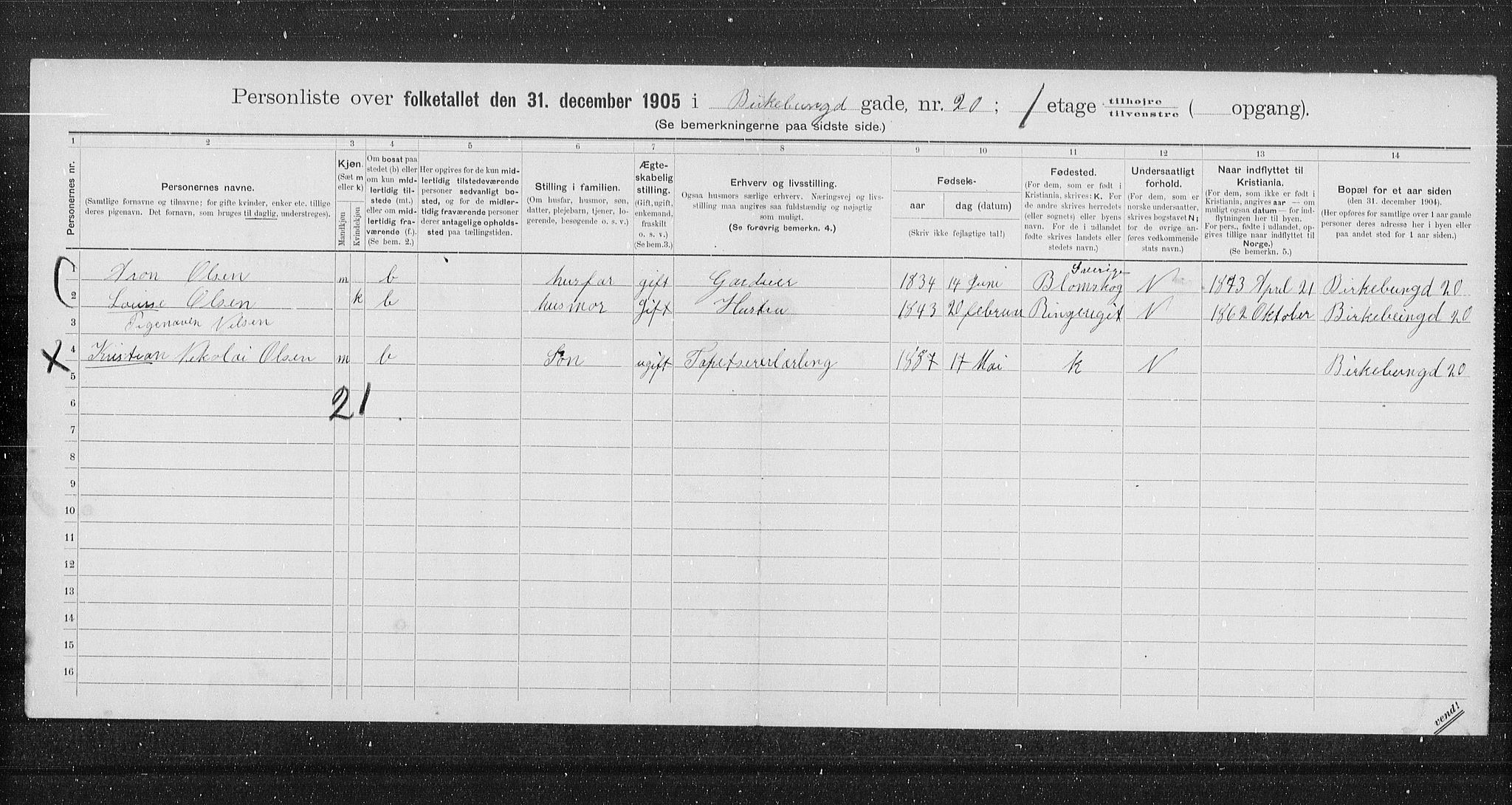 OBA, Municipal Census 1905 for Kristiania, 1905, p. 2430