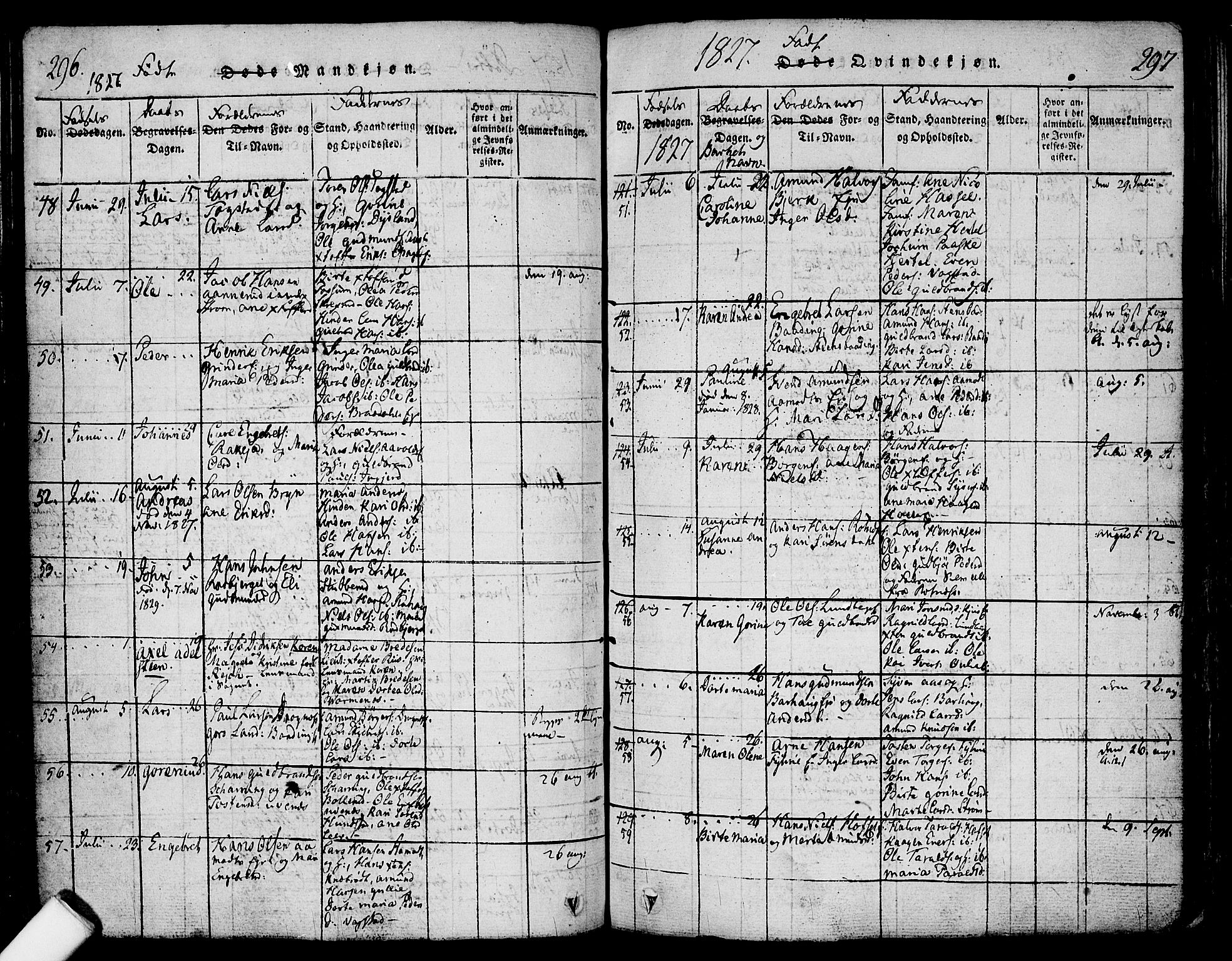 Nes prestekontor Kirkebøker, AV/SAO-A-10410/F/Fa/L0005: Parish register (official) no. I 5, 1815-1835, p. 296-297