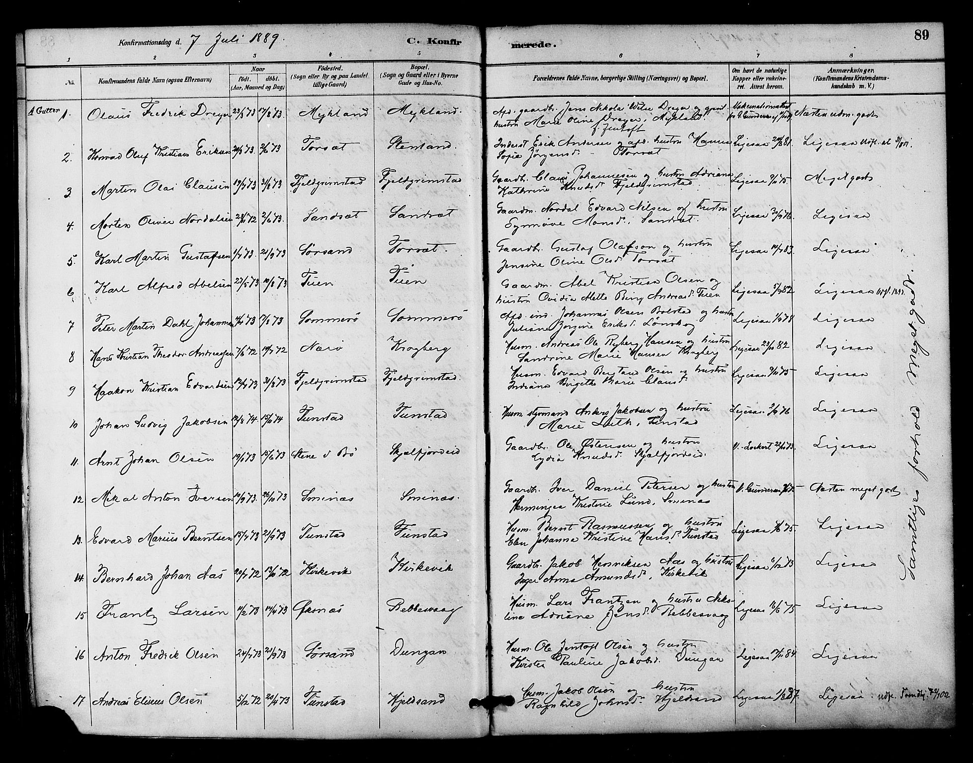 Ministerialprotokoller, klokkerbøker og fødselsregistre - Nordland, SAT/A-1459/893/L1337: Parish register (official) no. 893A09, 1885-1893, p. 89