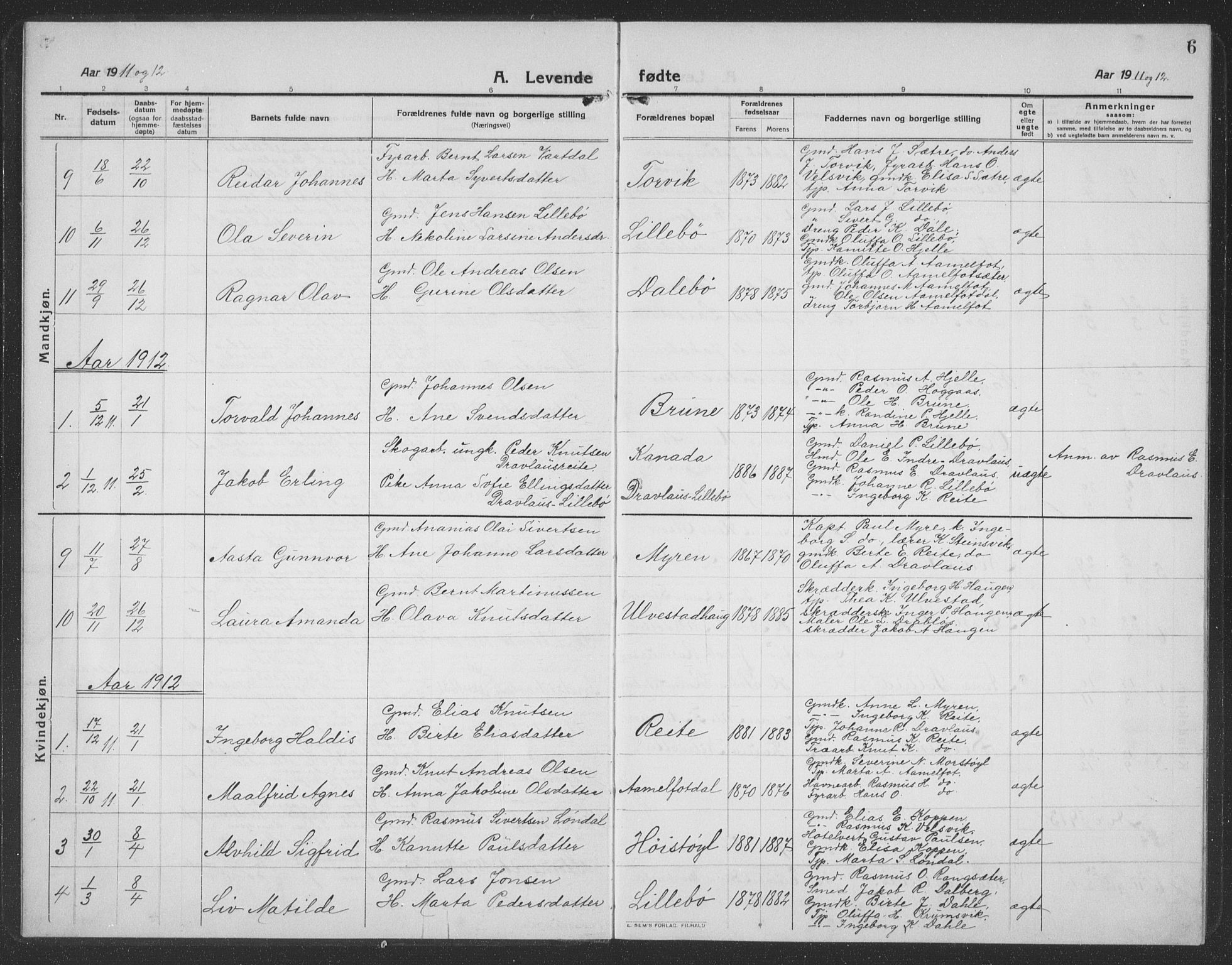 Ministerialprotokoller, klokkerbøker og fødselsregistre - Møre og Romsdal, AV/SAT-A-1454/512/L0169: Parish register (copy) no. 512C01, 1910-1935, p. 6