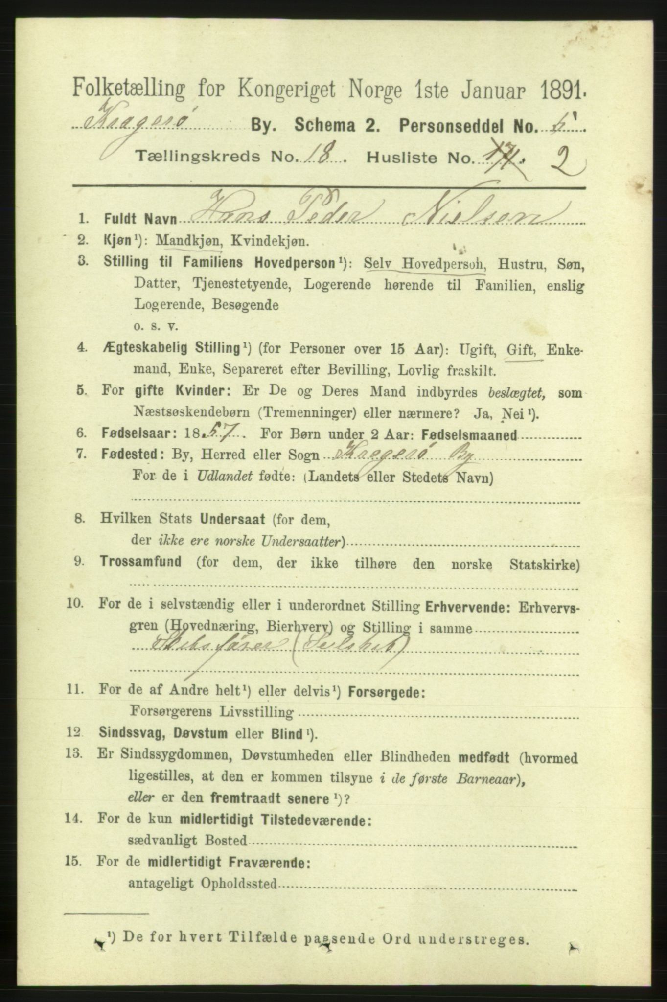 RA, 1891 census for 0801 Kragerø, 1891, p. 4461