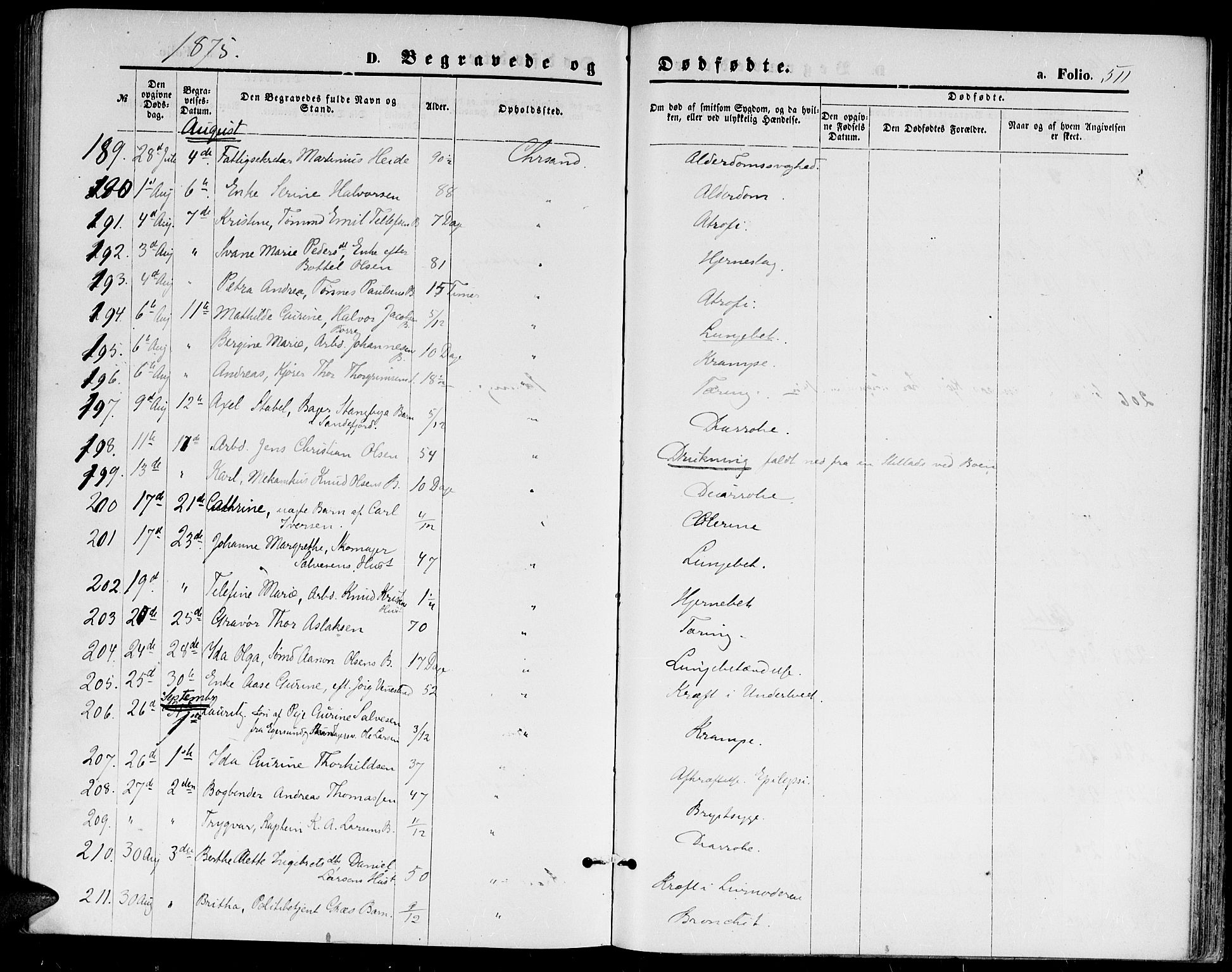 Kristiansand domprosti, AV/SAK-1112-0006/F/Fb/L0013: Parish register (copy) no. B 13, 1871-1880, p. 511