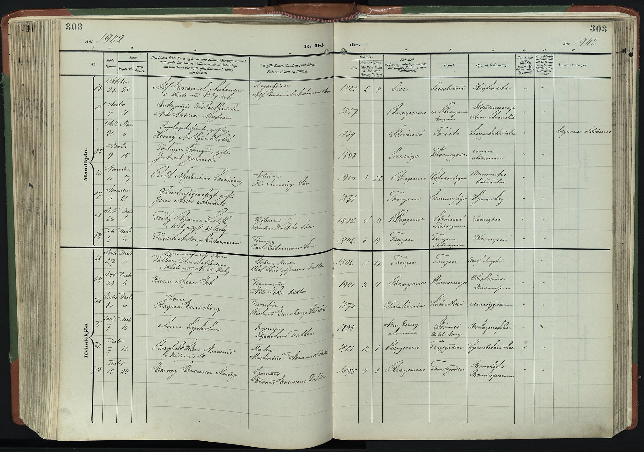 Bragernes kirkebøker, SAKO/A-6/F/Fb/L0009: Parish register (official) no. II 9, 1902-1911, p. 303