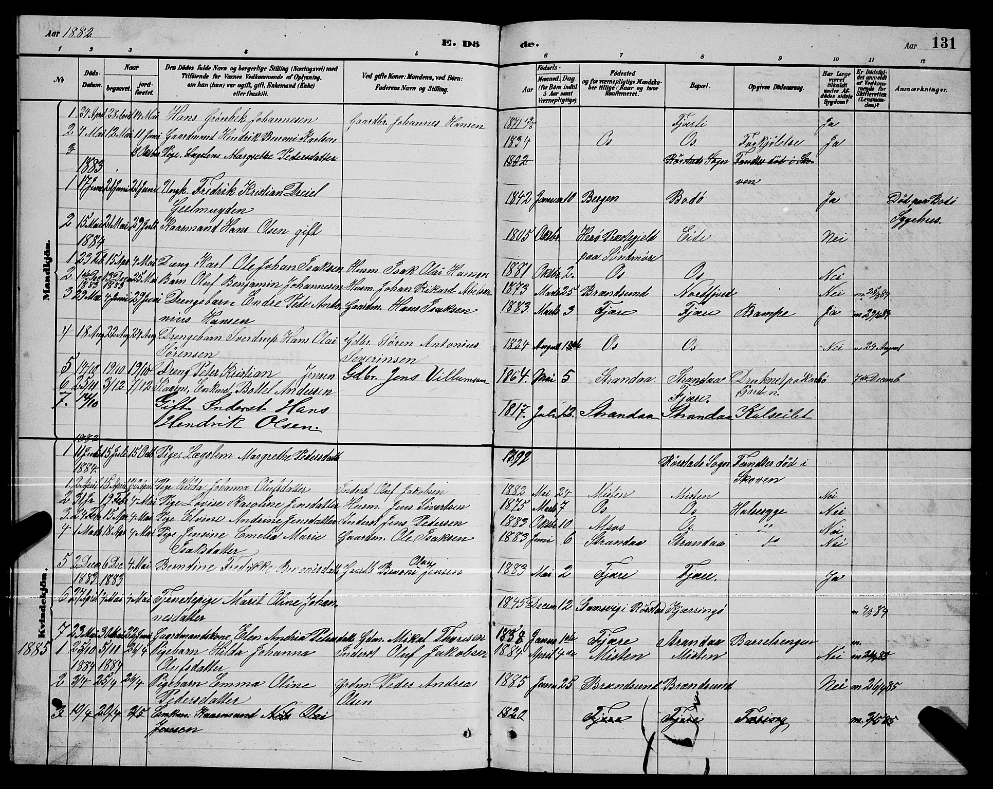 Ministerialprotokoller, klokkerbøker og fødselsregistre - Nordland, SAT/A-1459/803/L0076: Parish register (copy) no. 803C03, 1882-1897, p. 131