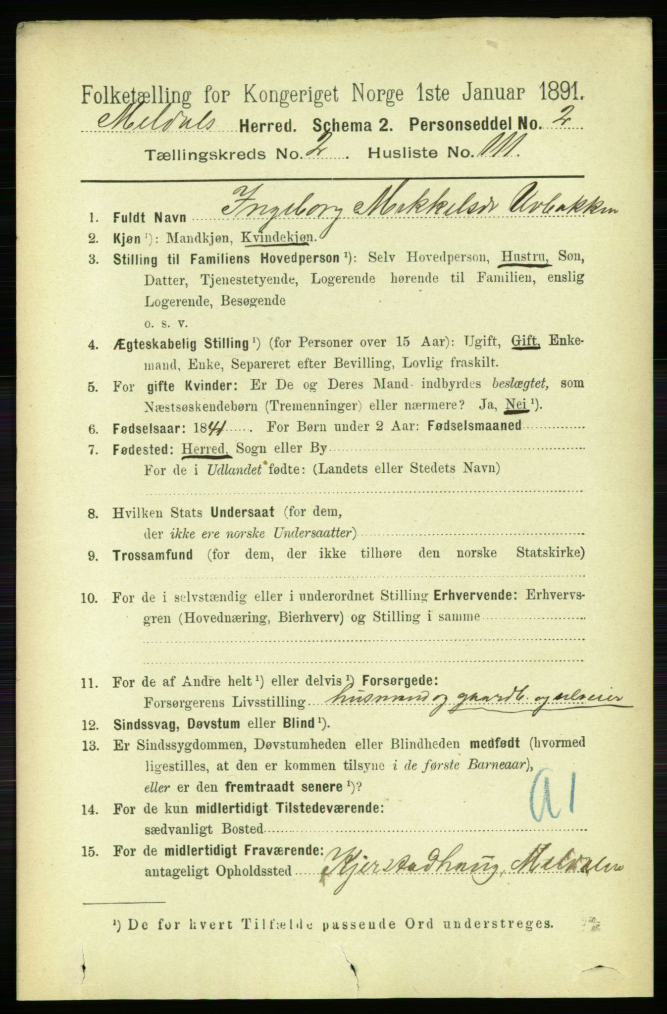 RA, 1891 census for 1636 Meldal, 1891, p. 1689